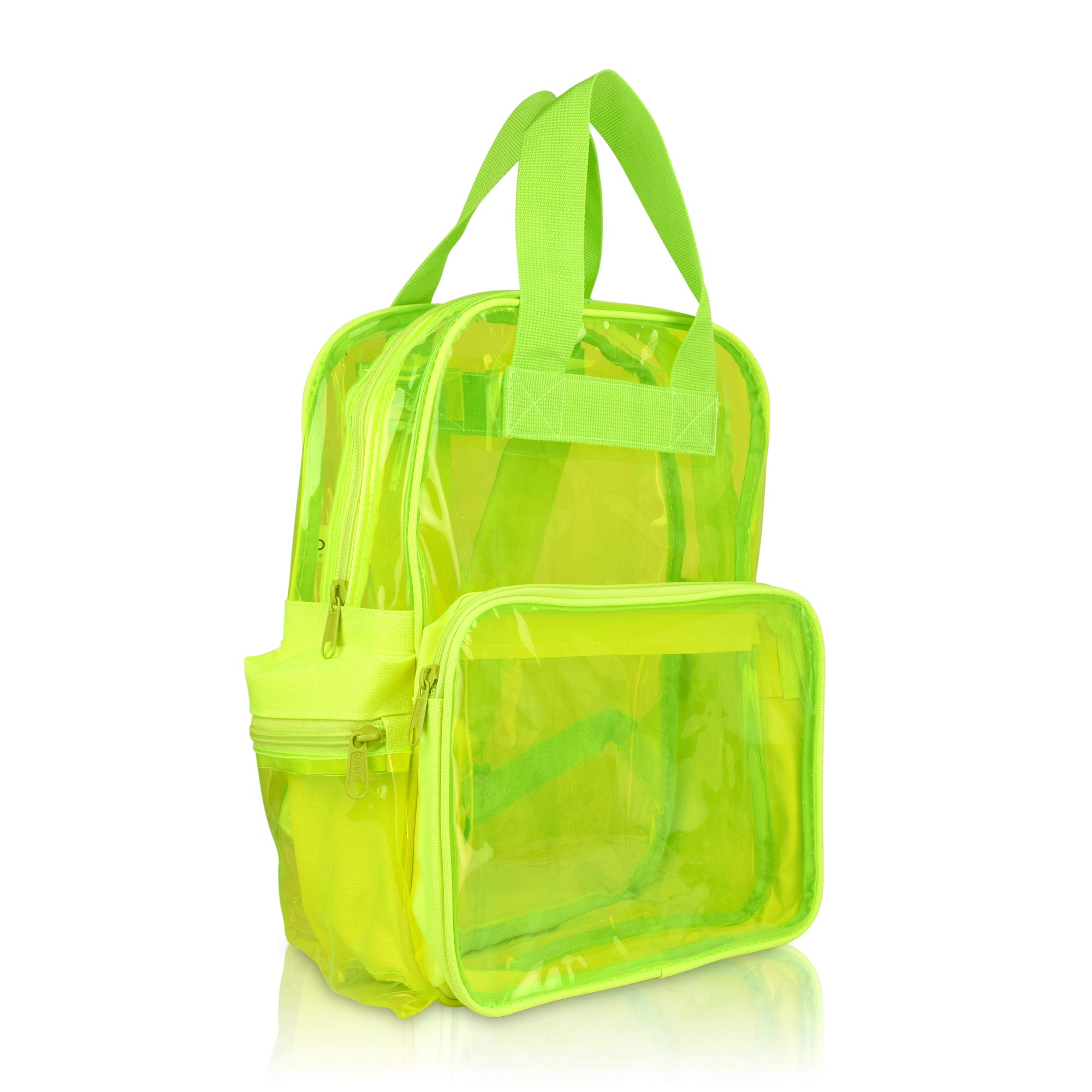 DALIX Small Clear Transparent Backpack in Neon Yellow - Lightweight & Durable for School, Travel, Concerts & Festivals
