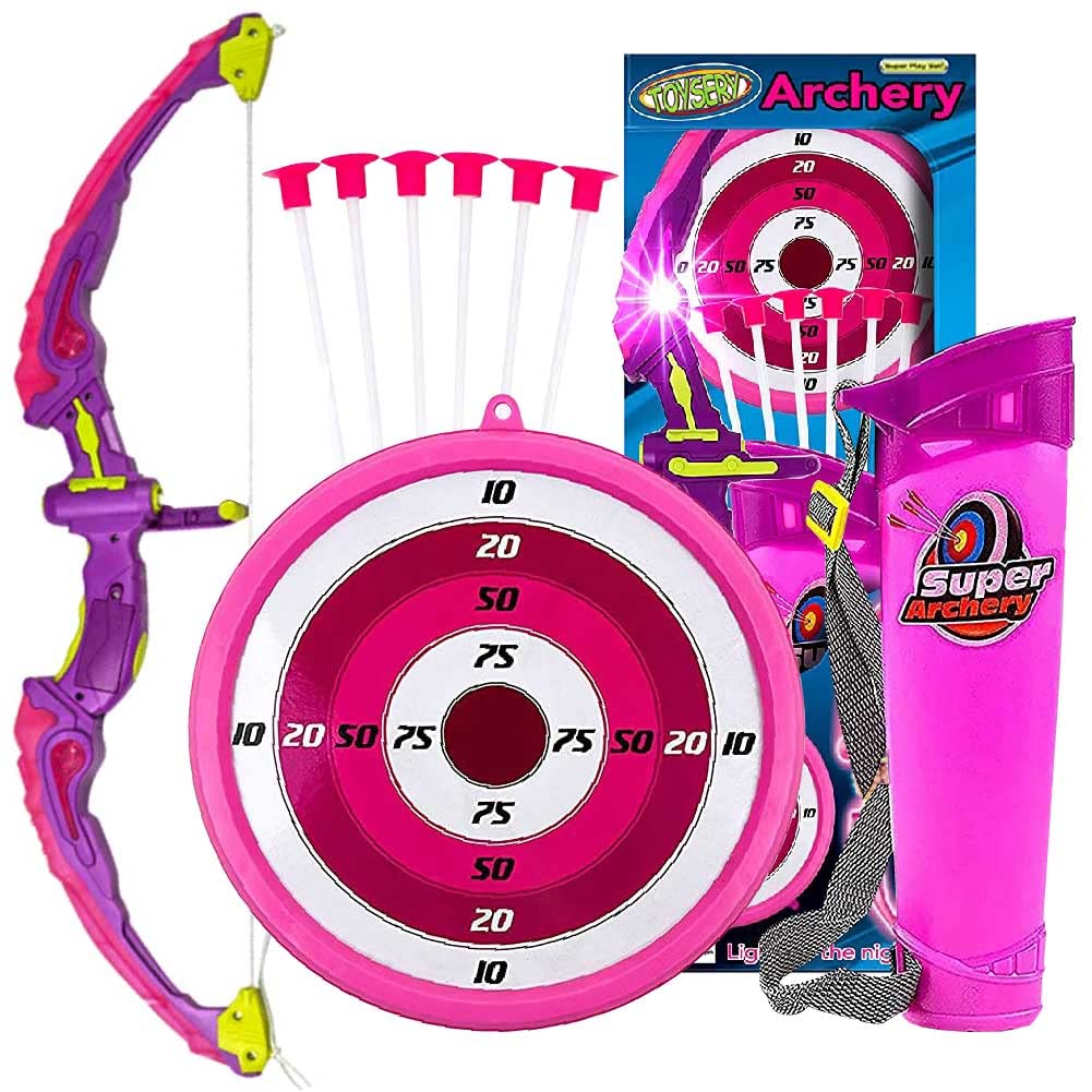 LED Bow and Arrow Set for Kids - 6 Suction Cup Arrows with Target & Quiver - Outdoor Archery Toy for Ages 6+ - Perfect for Backyard Games, Birthday Gifts & Outdoor Play