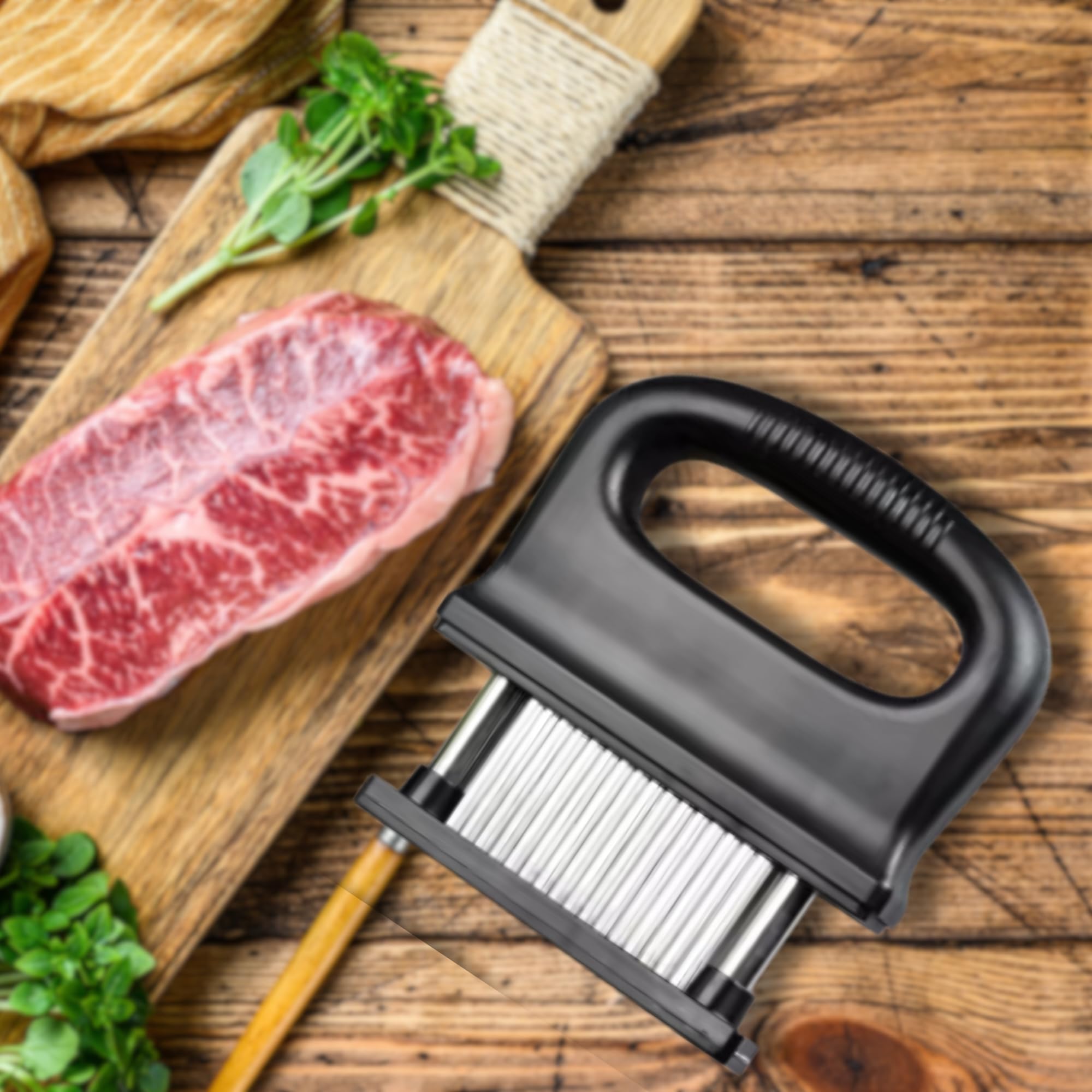 Premium Meat Tenderizer Tool - 48 Stainless Steel Needle Blades for Steak & Chicken | Heavy Duty Meat Pounder with Removable Base | Easy to Clean Kitchen Gadget | Perfect for Grilling, BBQ & Home Cooking