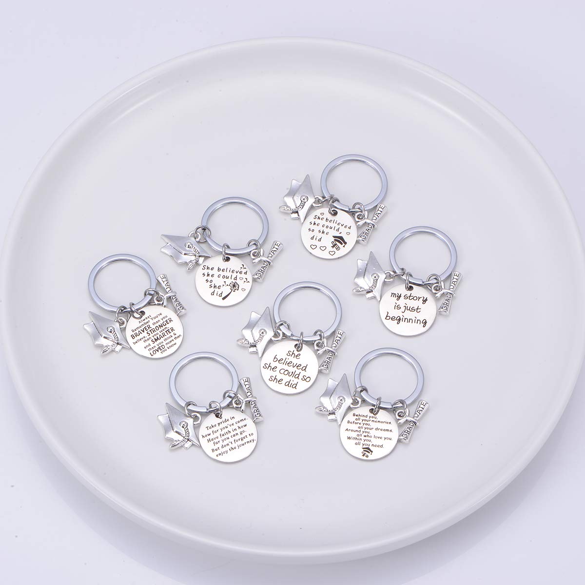 Personalized Graduation Keychain for Her/Him 2023 - Inspirational Gift from Mom & Dad with Engraved 'Keep Going' Message - High School Graduation Jewelry (She Believed-KC047) - Perfect for Graduation Ceremonies, Gift Giving & Daily Motivation
