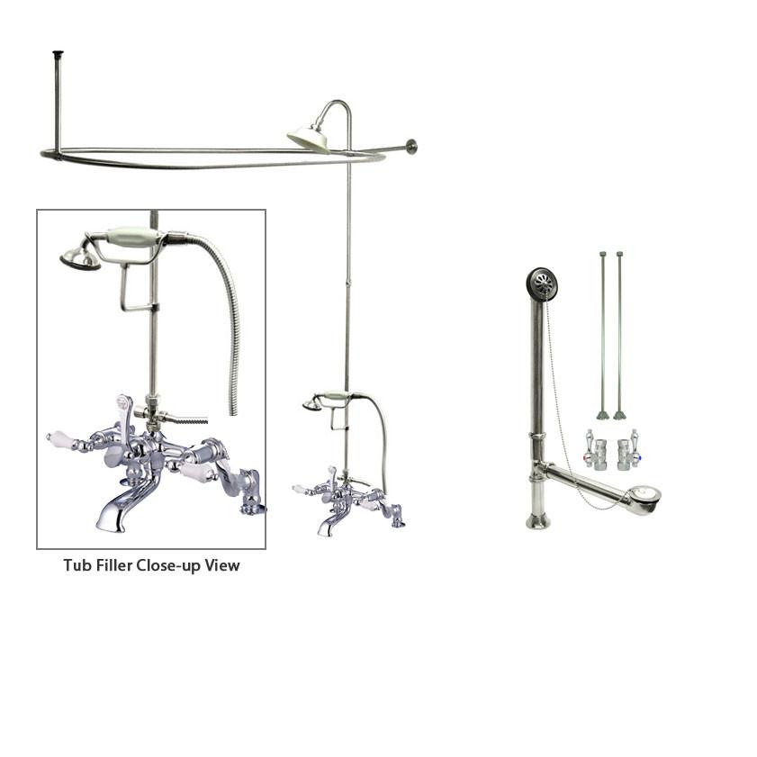 Vintage Chrome Clawfoot Bathtub Faucet with Shower Kit & Enclosure Curtain Rod 656T1CTS - Perfect for Antique Bathroom Renovations & Spa-Like Showers