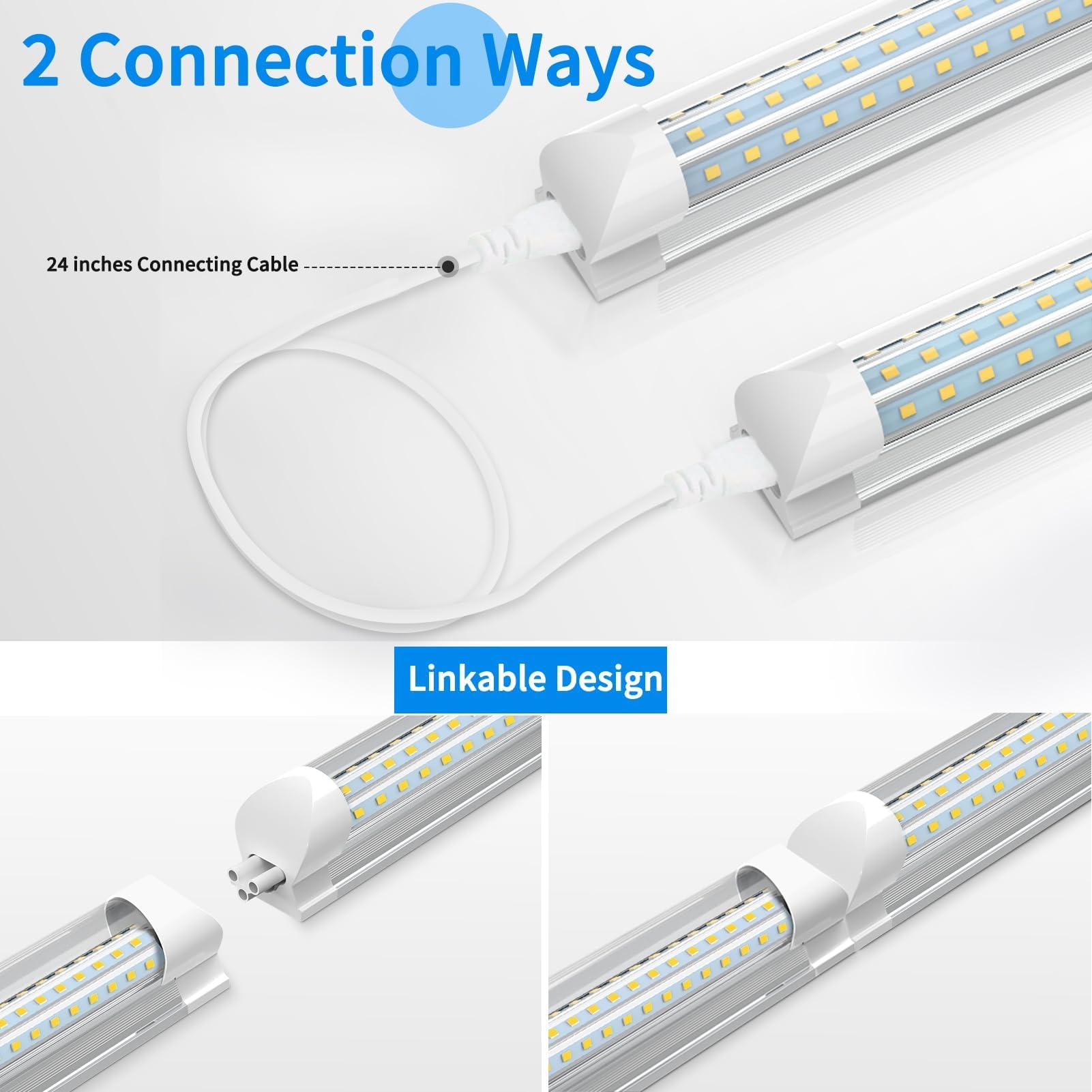 CNSUNWAY 2FT LED Shop Light, 24W 5000K Daylight White T8 LED Light Fixture, 3100LM Super Bright, D-Shaped Linkable LED Tube Lights for Garage, Workshop, Basement, Office - Plug & Play, Energy Saving, 2 Pack - Perfect for Task Lighting, Workbench Illumination & Home Improvement Projects
