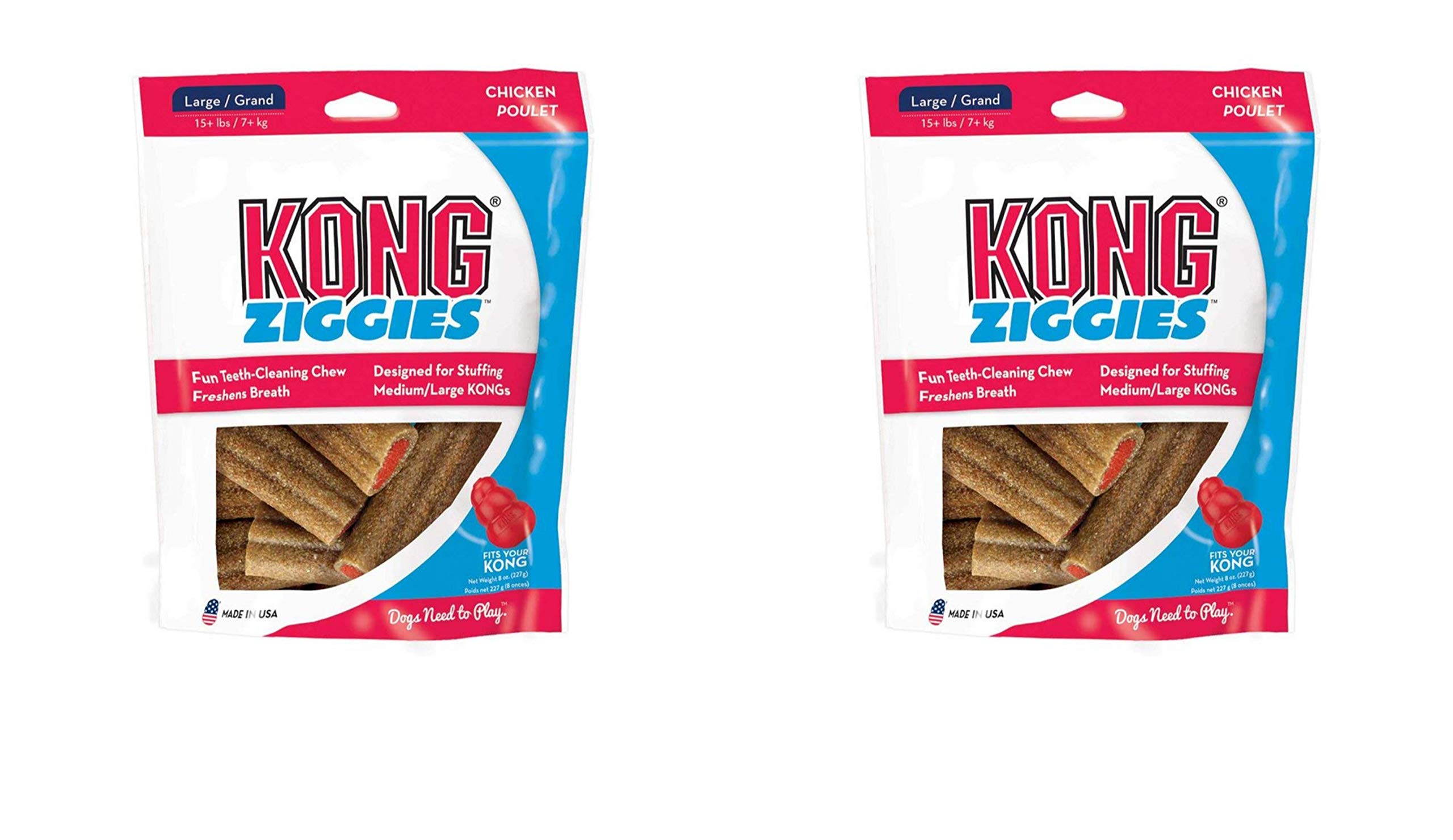 KONG Ziggies Teeth Cleaning Dog Treats - Pack of 2, Chicken Flavor | Dental Chews for Small & Medium Dogs | Reduce Plaque & Freshen Breath | Perfect for Training Rewards & Oral Care