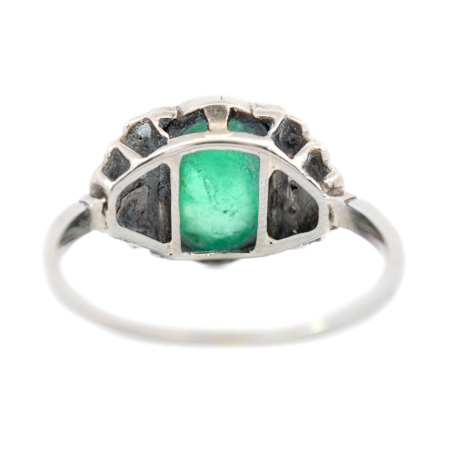 Art Deco Platinum 2.50ctw Cabochon Emerald & Diamond Vintage Ring for Women - Elegant Wedding, Engagement & Evening Party Jewelry Gift