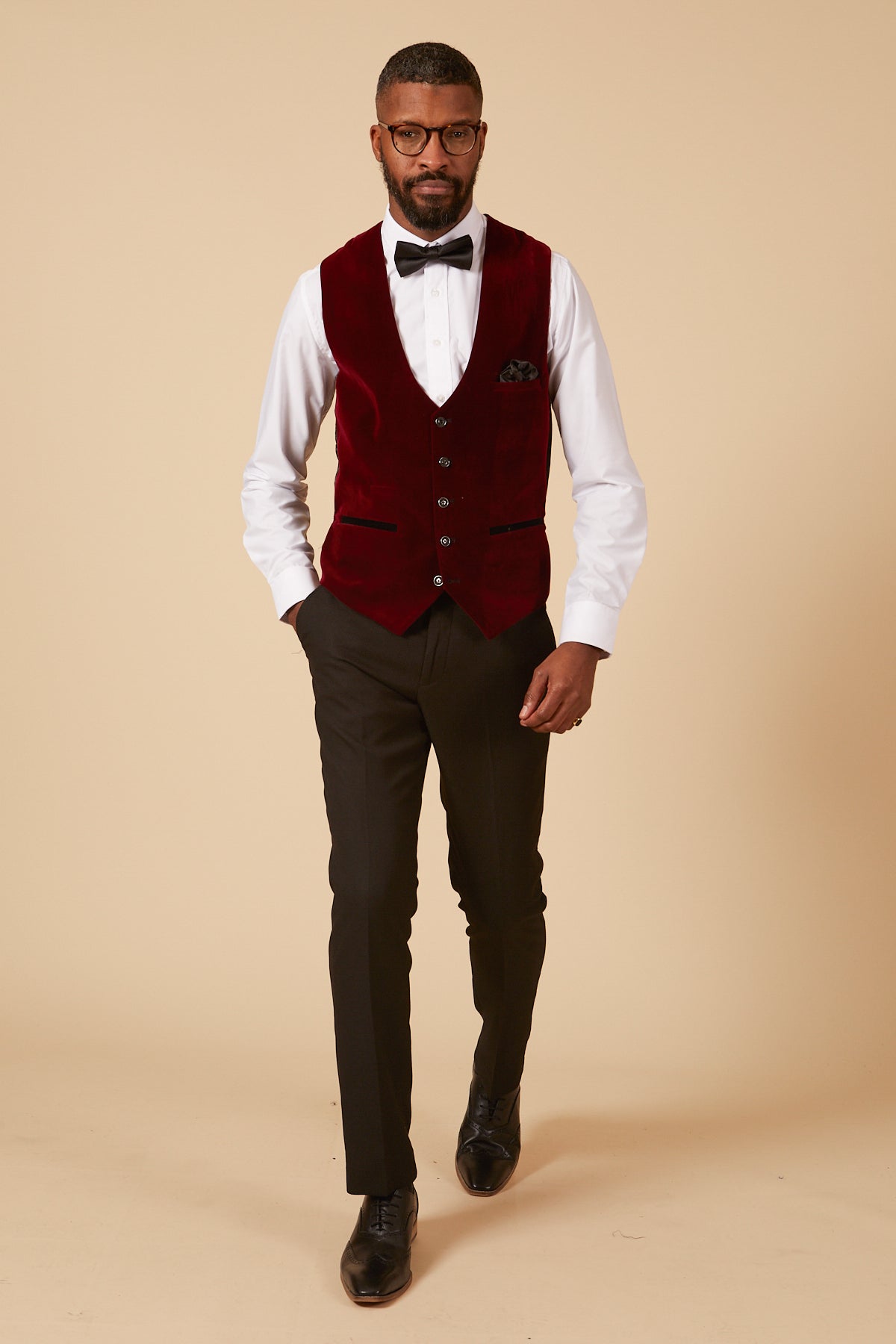 HUDSON Wine Velvet Jacquard Waistcoat for Men - Elegant Formal Vest with Jacquard Pattern - Perfect for Weddings, Parties & Special Occasions