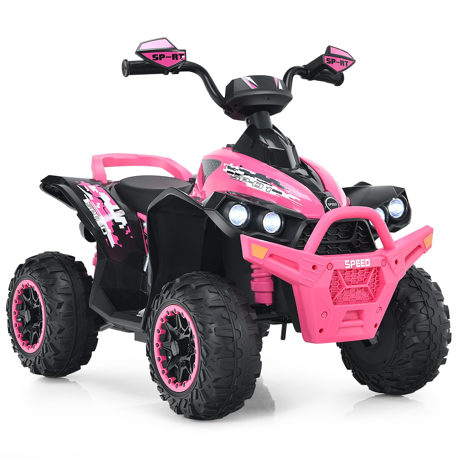 DREAMADE 12V Kids Electric ATV Quad Bike - Adjustable Speed, Forward/Reverse, LED Lights, Music, Horn & Pedal - 35kg Capacity Pink Ride-On Car for Boys & Girls - Perfect for Backyard Play, Birthday Gifts & Outdoor Adventures