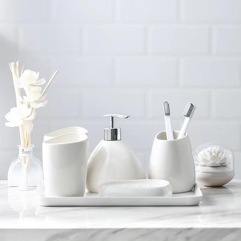 6-Piece Ceramic Bathroom Toiletries Set - Soap Dish, Toothbrush Holder & More for Modern Home Bathroom Organization | Perfect for Guest Bathrooms, Master Suites & Spa-Style Decor