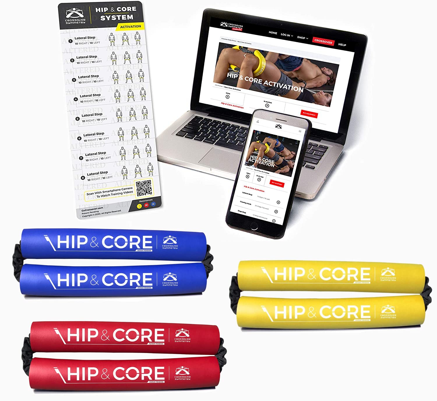 Crossover Symmetry Hip & Core System - Loop Resistance Bands for Home Workout, Stretch & Strengthen Legs, Glutes, Hips & Thighs | Includes Online Exercise Guide | Perfect for Physical Therapy, Yoga & Fitness Training