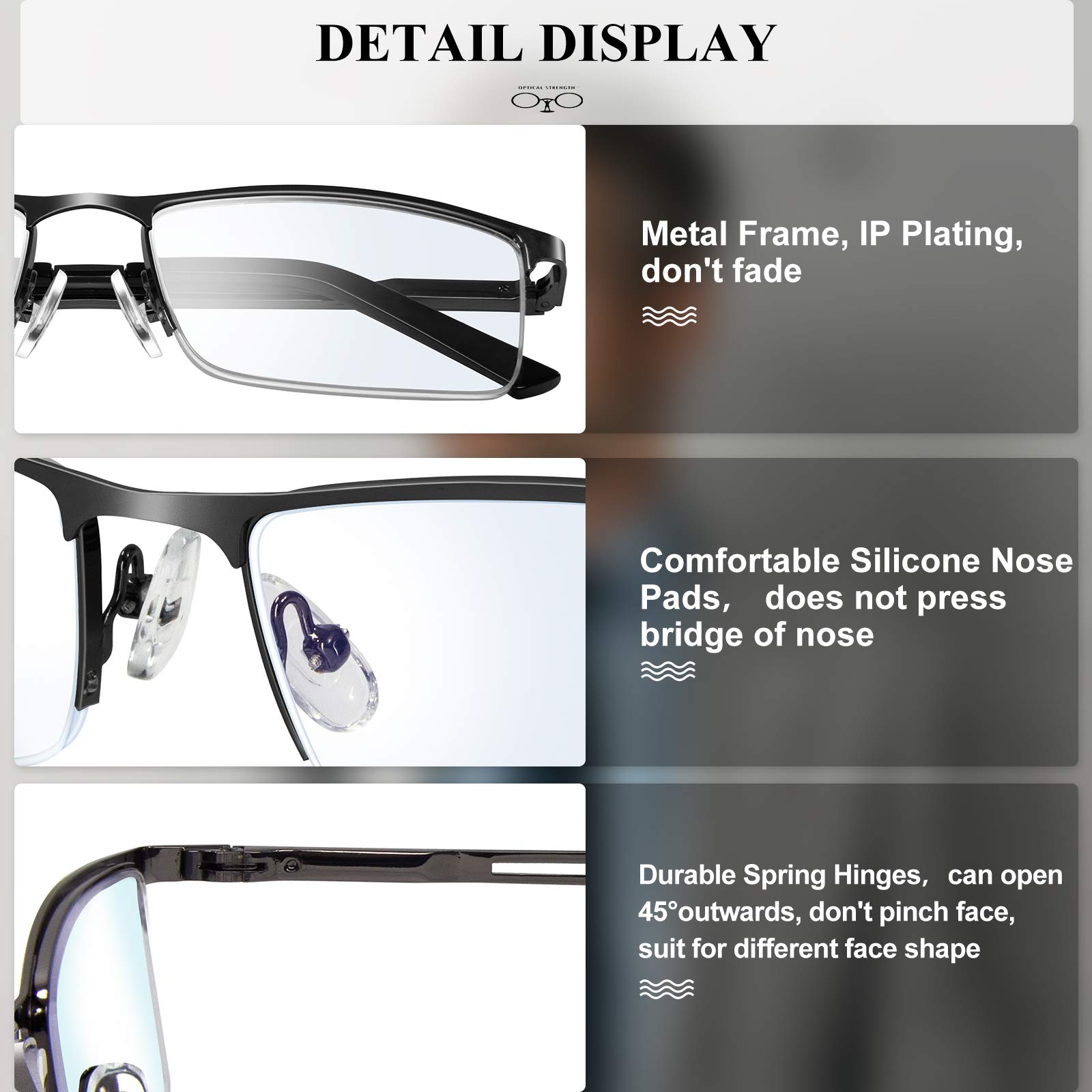 Blue Light Blocking Reading Glasses for Men - 1.75 Magnification Metal Frame Readers - Perfect for Computer Work, Reading & Screen Time