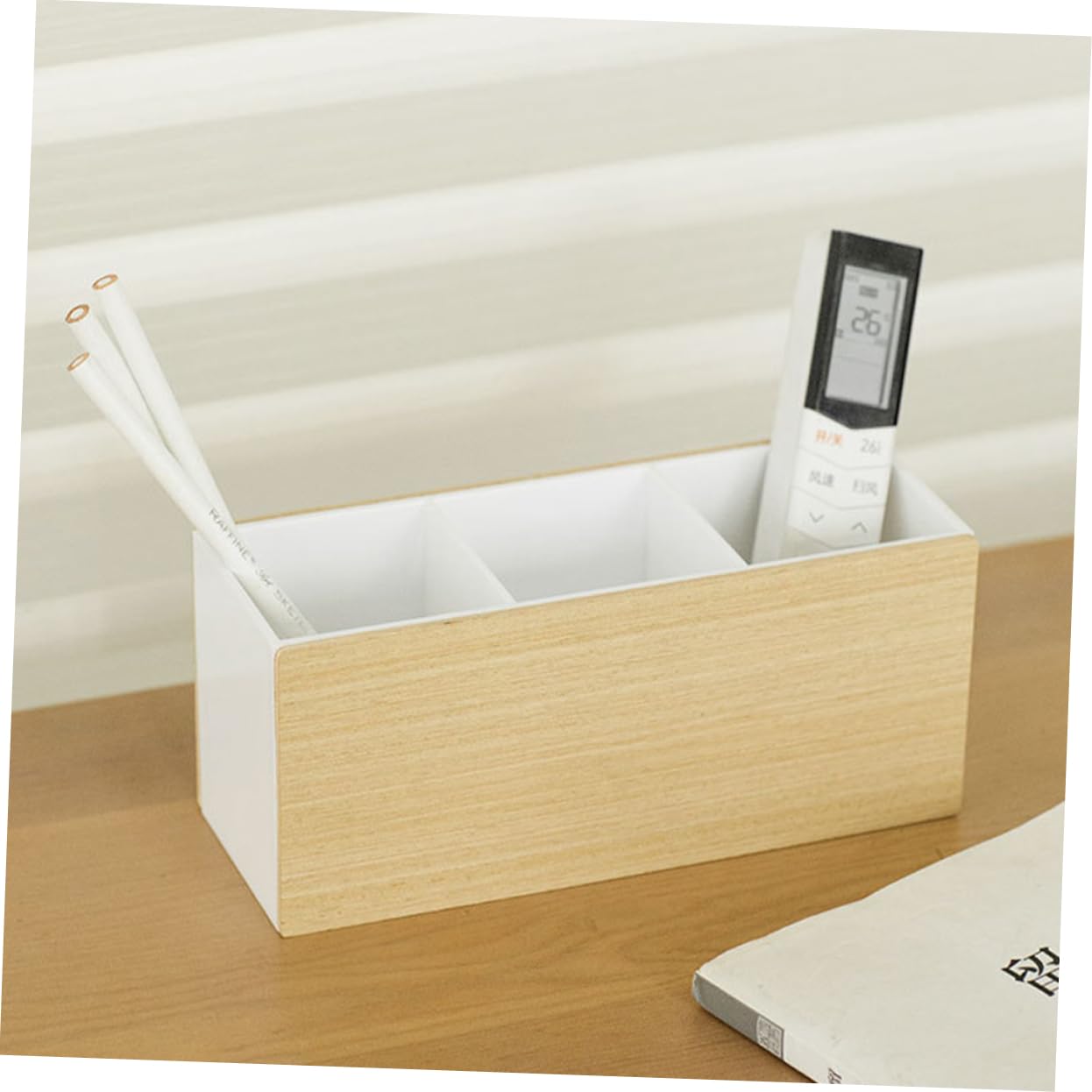 Angoily Wooden Compartment Organizer - Desktop Storage Box for Office, Makeup, Remote Control & More | Perfect for Desk, Vanity & Home Organization