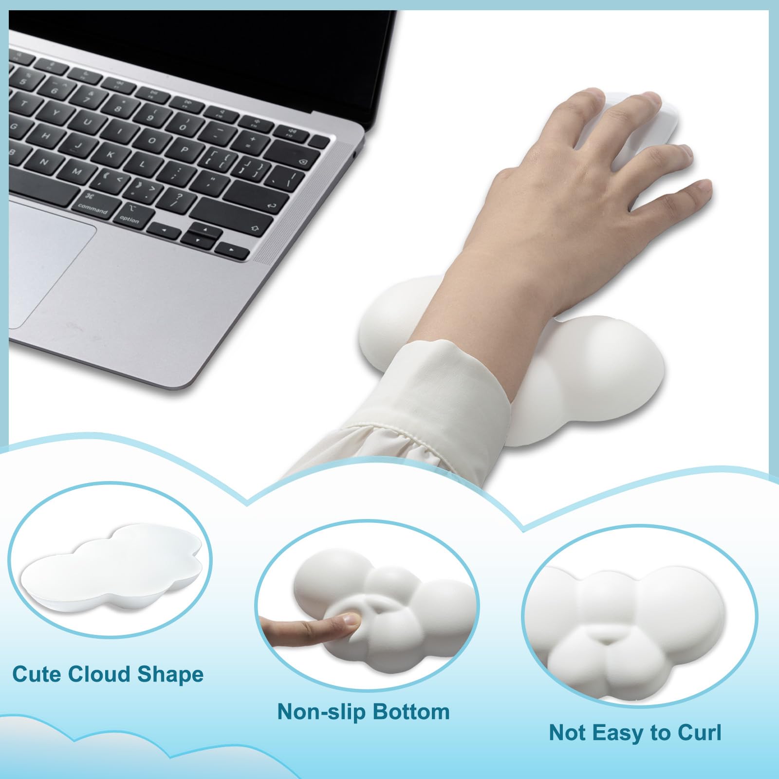 Leolee Cloud Mouse Wrist Rest - Ergonomic Memory Foam Wrist Support Pad with Leather Surface & Non-Slip Base - Relieves Wrist Pain for Gaming, Office Work, Computer & Laptop Use - Perfect for Long Hours of Typing and Mouse Work