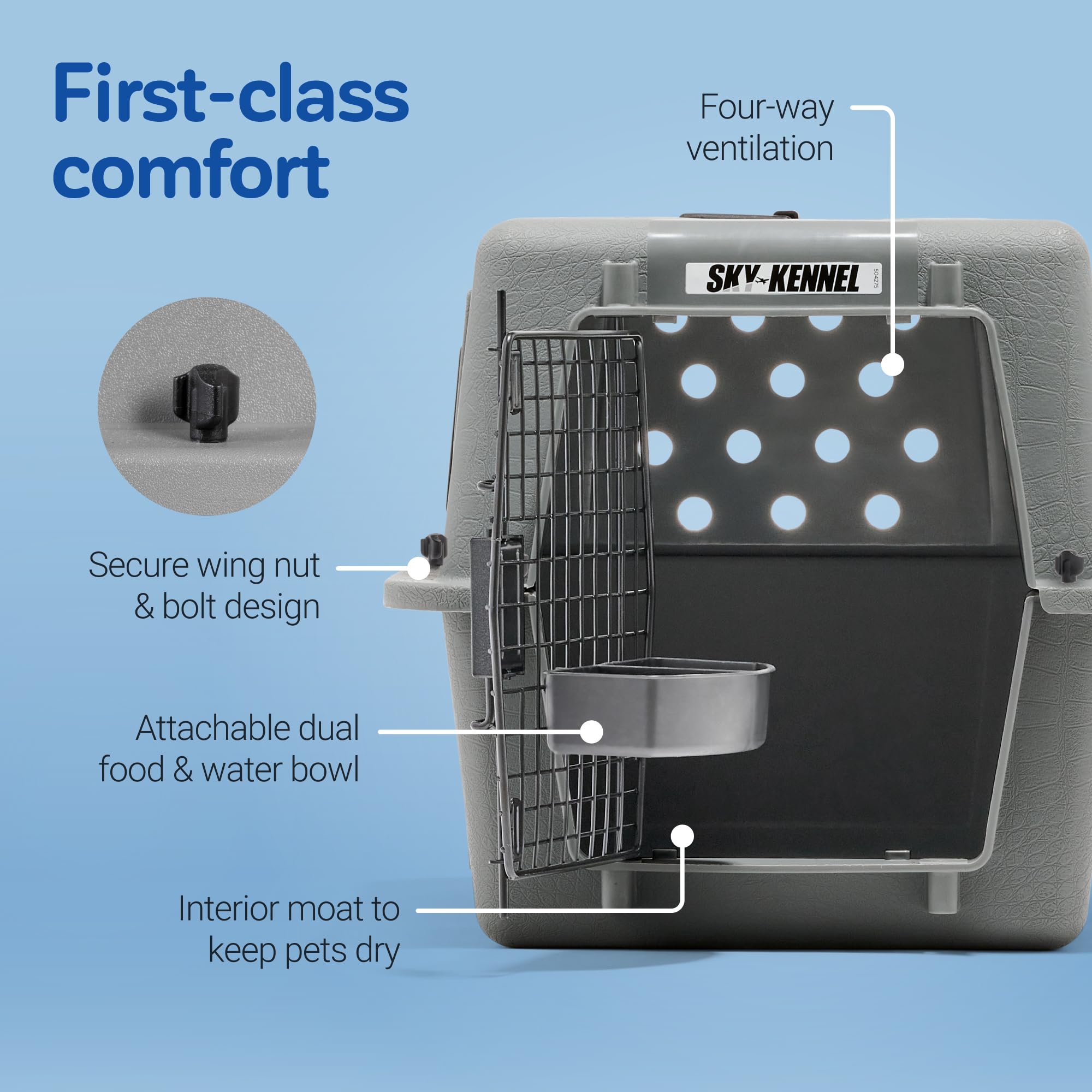 Petmate Sky Kennel - Airline Approved Travel Dog Crate for Small Pets up to 15 lbs, Heavy Duty Plastic Pet Carrier for Airplane & Car Travel - 21 Inch (Made in USA) - Perfect for Flying, Road Trips & Vet Visits