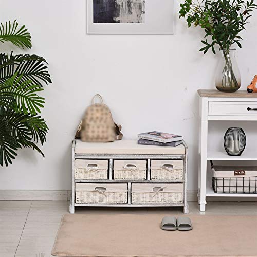 GXP 2-Layer Shoe Storage Bench with Cushion - White Entryway Organizer for Shoes, Baskets & Footwear | Perfect for Hallway, Bedroom & Closet Organization