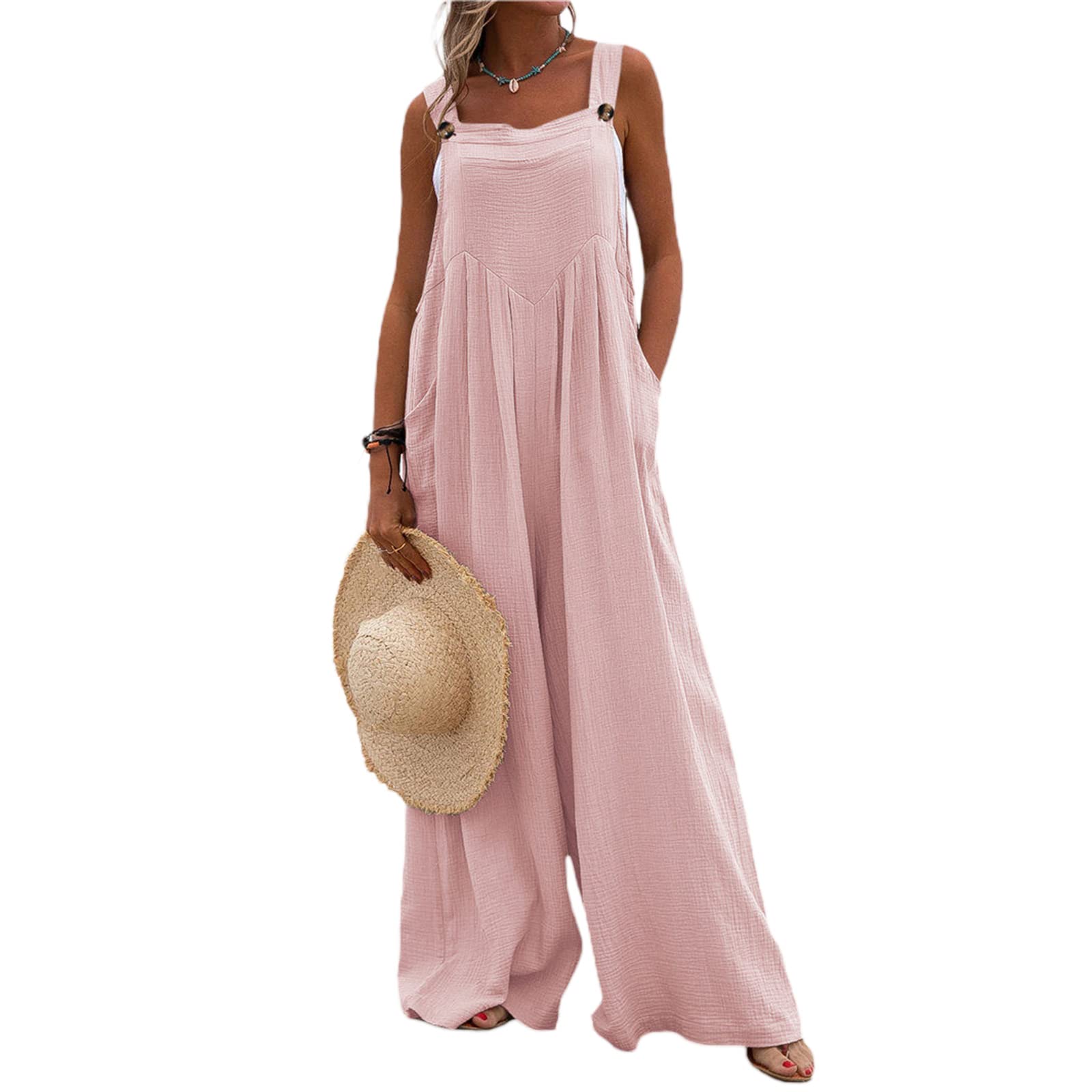 Giraropa Women's Plus Size Casual Overalls - Solid Color Baggy Jumpsuit with Pockets, Long Bib Pants & Wide Leg Design | Perfect for Work, Outdoor Activities & Everyday Wear