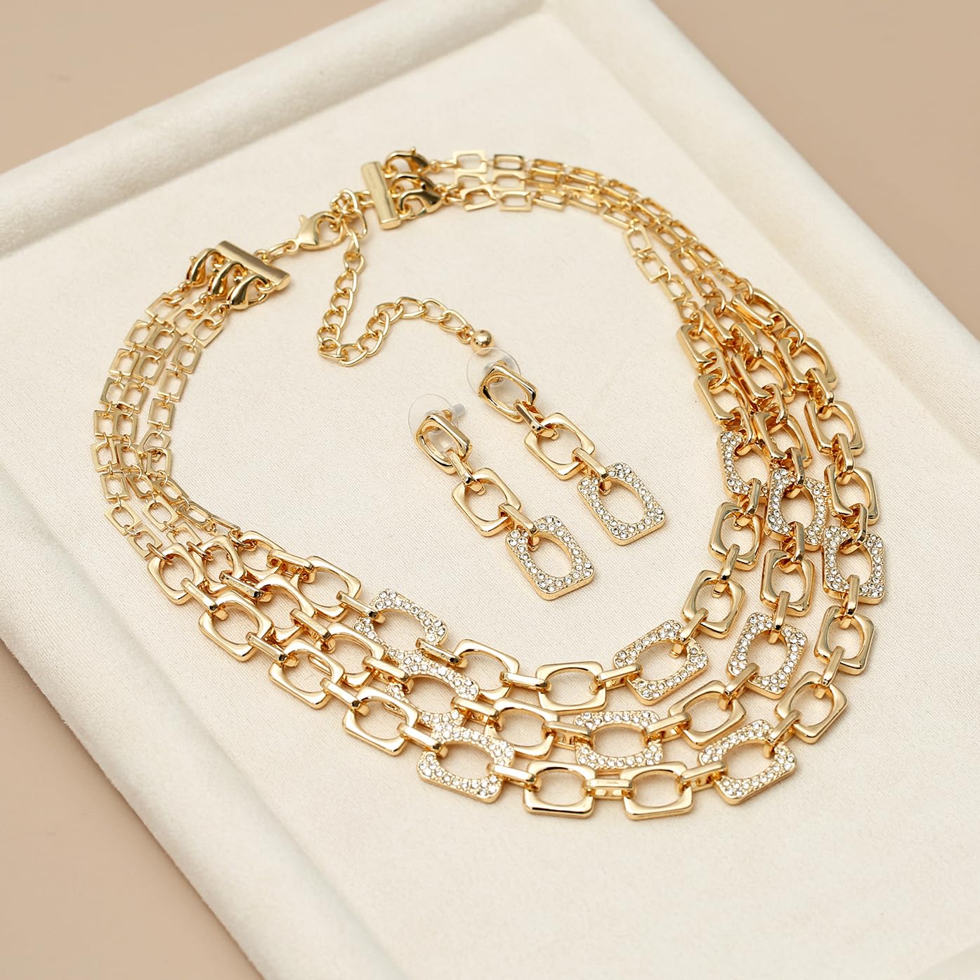Elegant Gold Statement Necklace & Earrings Set for Women - Fashion Costume Jewelry for Bridal Party, Wedding, and Special Occasions