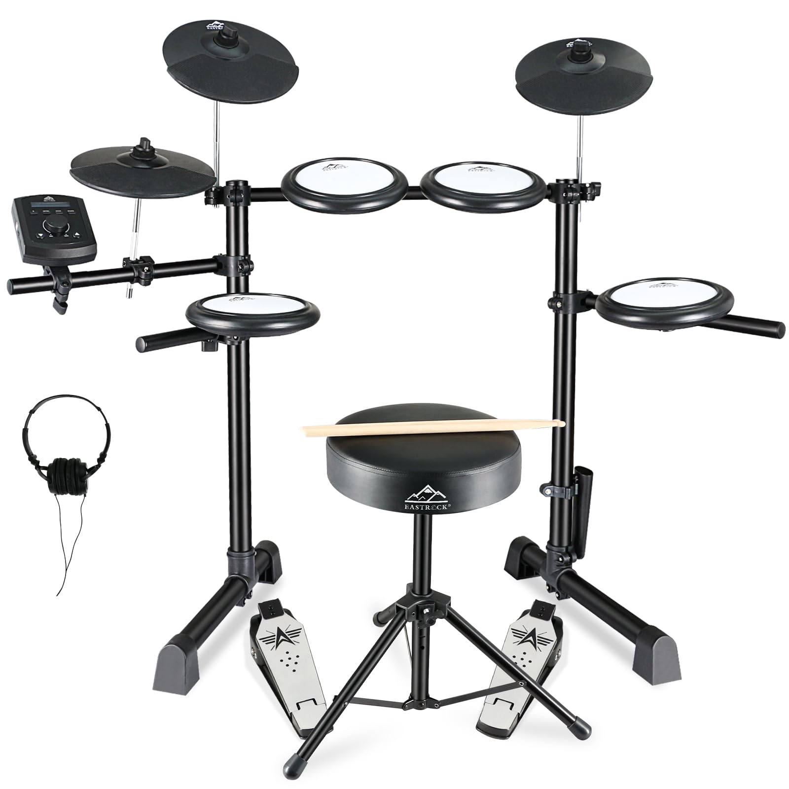 EASTROCK Electric Drum Set with Quiet Mesh Drum Pads - Electronic Drum Kit for Beginners with 2 Legs, Cymbals, Pedal & Upgraded Drum Module - 144 Sounds, Bluetooth, USB MIDI, Headphone Jack - Includes Drum Stool & Sticks - Perfect for Home Practice, Studio Recording & Live Performances