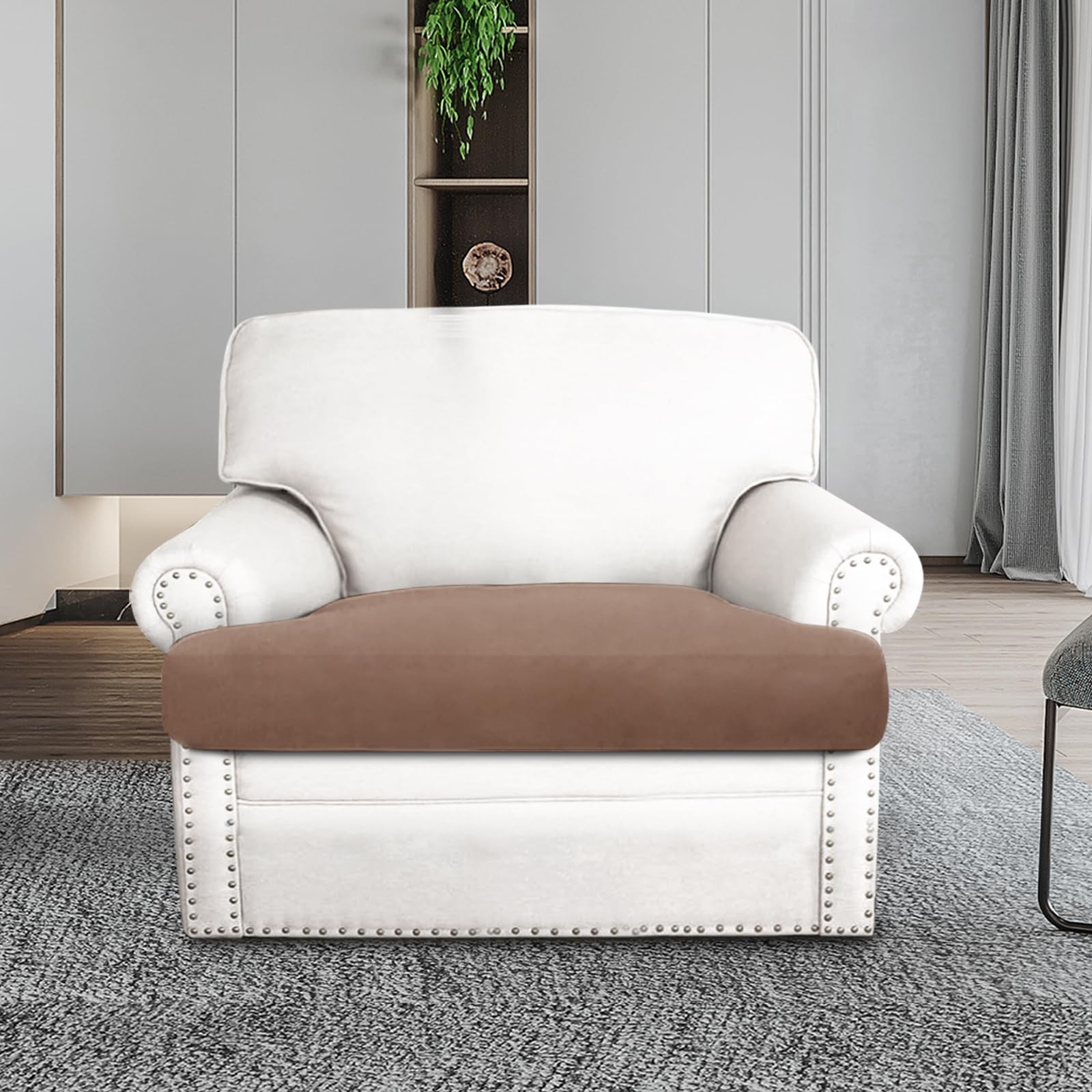 Molasofa T-Cushion Sofa Slipcover Set - Stretchable Spandex Fabric Couch Protector for Sectional, Armchair & Loveseat (1 Piece, Brown) | Perfect for Living Room, Family Room & Home Theater Seating Protection