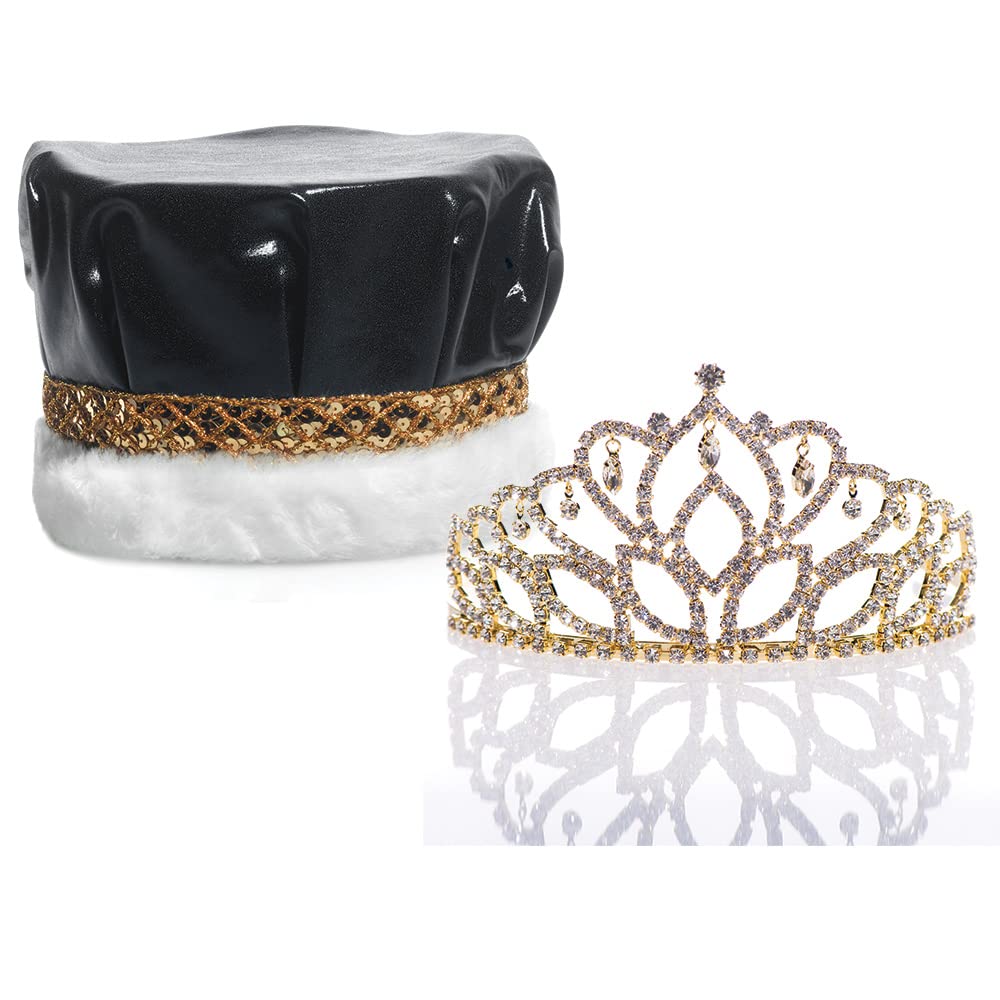 Royal Gold Metallic Crown & Queen Tiara Set - Elegant Princess Costume Accessories for Halloween, Cosplay, Birthday Parties & Pageants