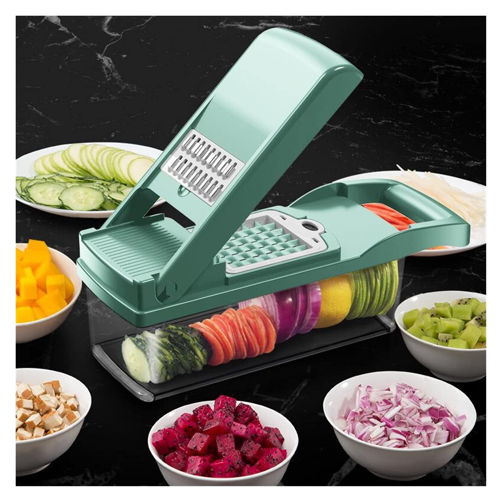 Premium Multifunctional Vegetable Cutter - 5-in-1 Kitchen Slicer, Dicer, Shredder & Grater for Potatoes, Carrots, Fruits - Blue Kitchen Gadget for Salad Prep, Meal Kits & Healthy Cooking