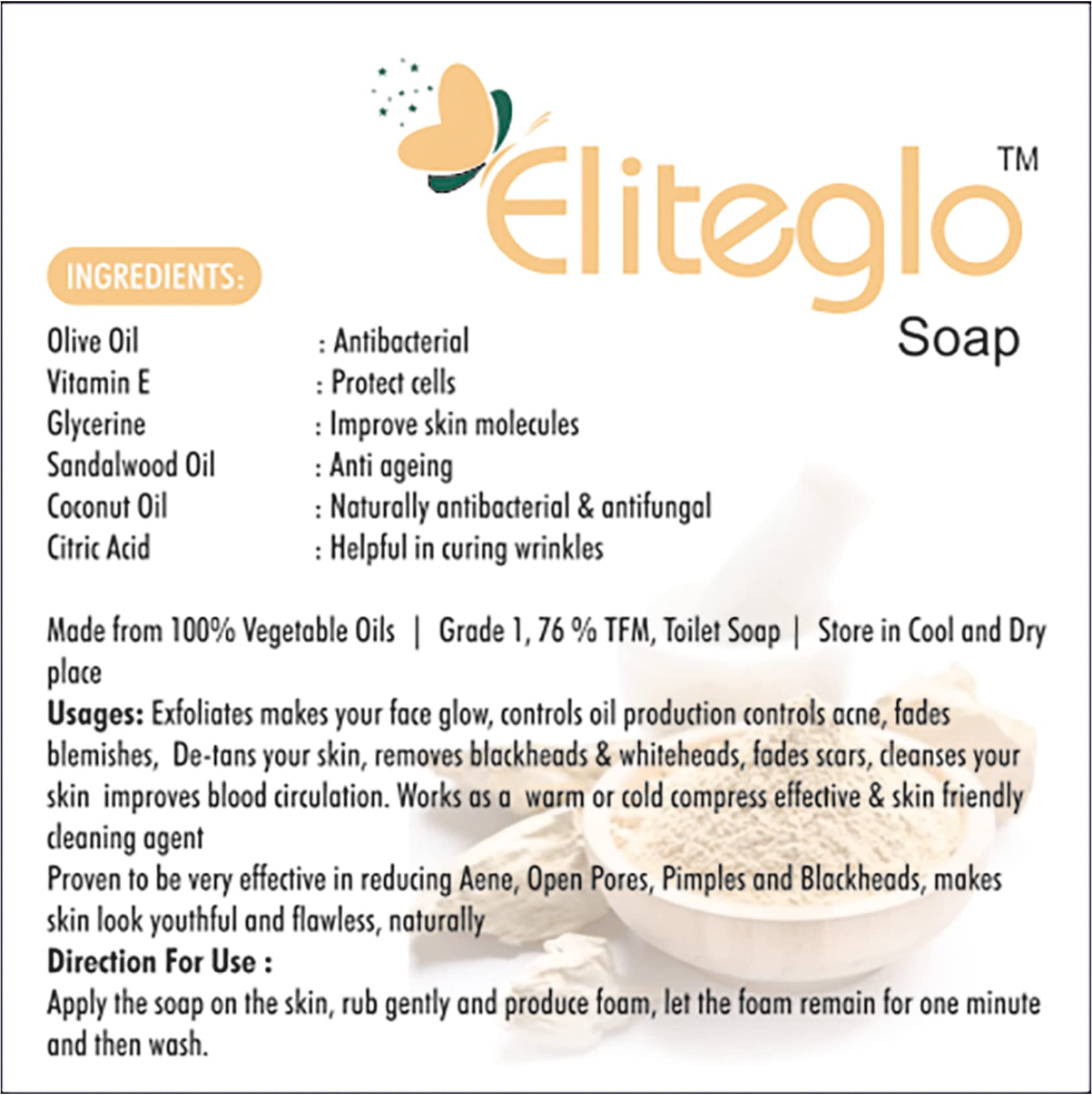 ELITEGLO Multani Mitti Soap for Smoother Skin - 100g Each (Pack of 5) | Natural Clay Face & Body Cleanser | Exfoliating & Brightening for Glowing Skin | Perfect for Daily Skincare Routine & Spa Treatments