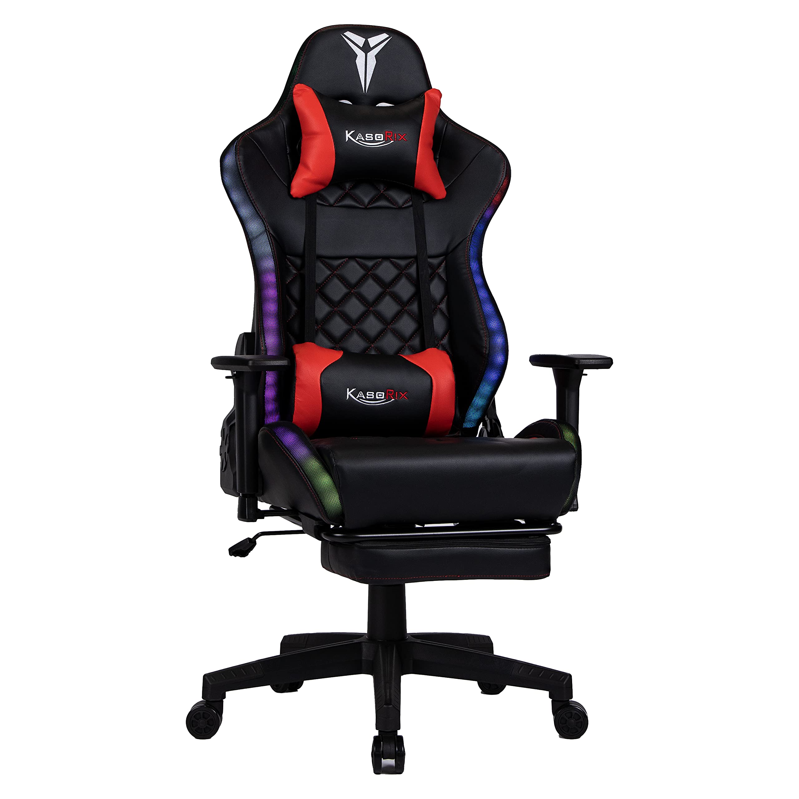 Kasorix RGB Gaming Chair - Ergonomic High Back Office Chair with Adjustable Height, Footrest & Swivel - Breathable Leather Executive Chair for Home & Office (Red-8526) - Perfect for Gaming, Working & Relaxing