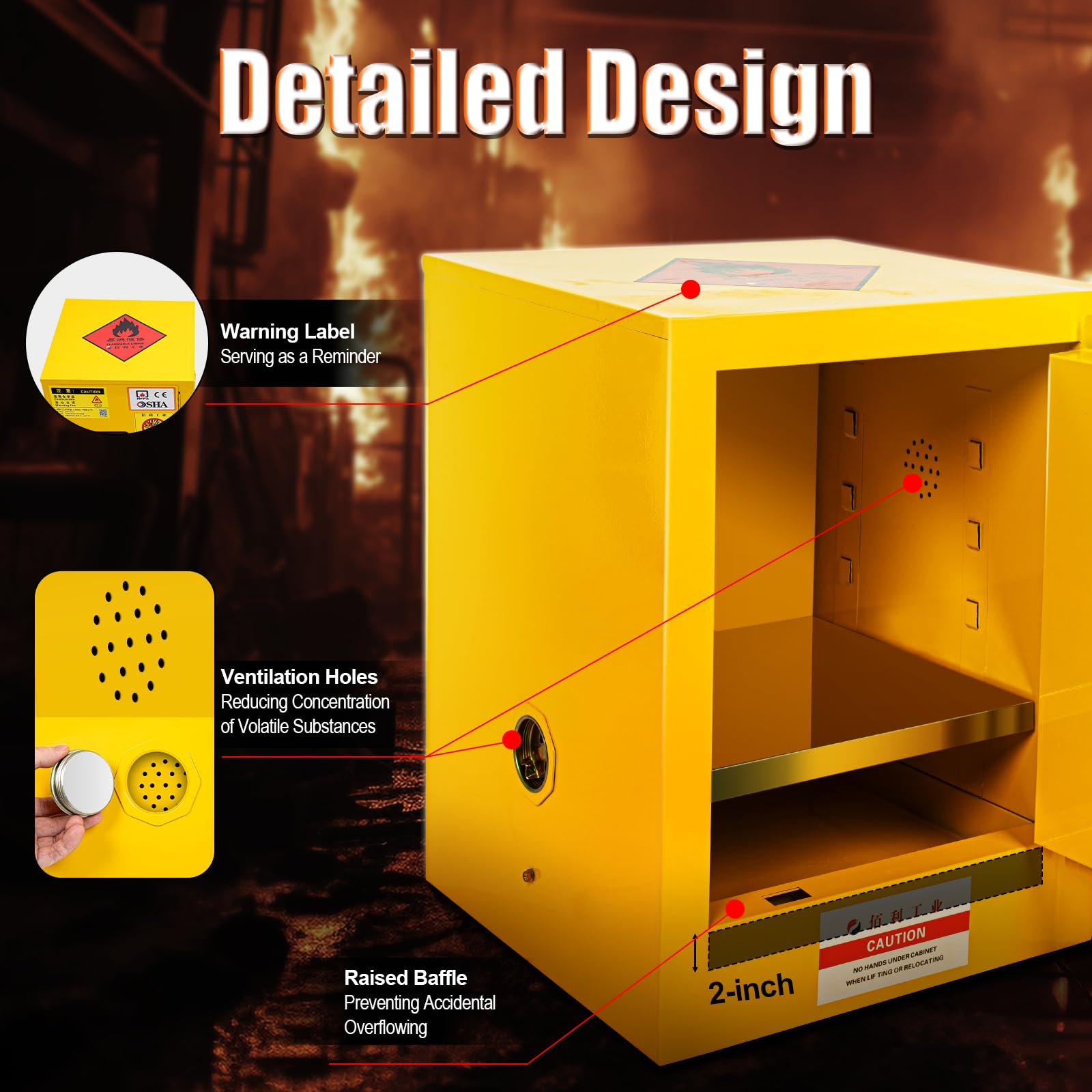4 Gallon Yellow Flammable Safety Storage Cabinet - OSHA Compliant for Chemicals, Solvents & Liquids - Commercial, Industrial & Home Use - Perfect for Garage, Workshop & Laboratory Organization