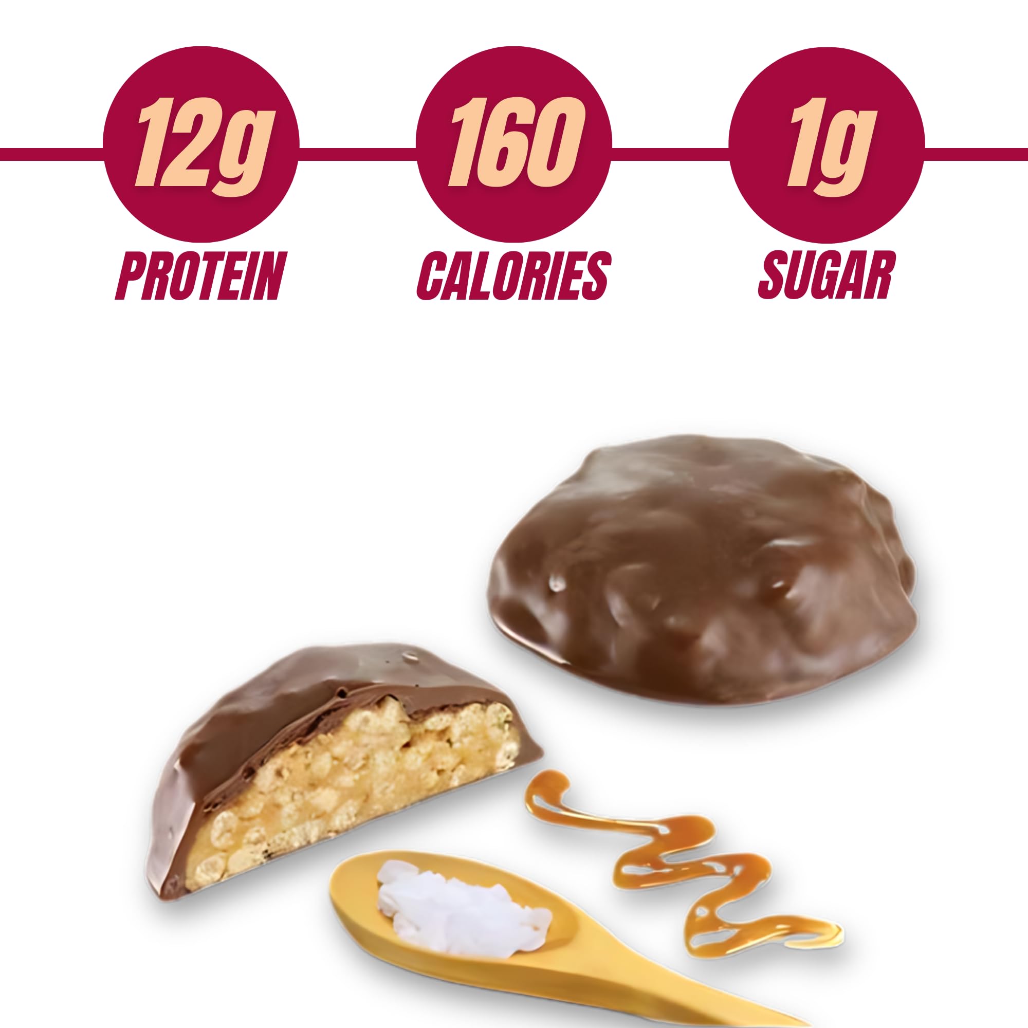 ProtiDIET Caramel & Sea Salt Collagen Protein Crispy Bites - Gluten Free, Low Sugar, No Trans Fat - High Protein Healthy Snacks for Adults with Essential Nutrients - 7 Protein Clusters per Box - Perfect for Work, Gym & Travel
