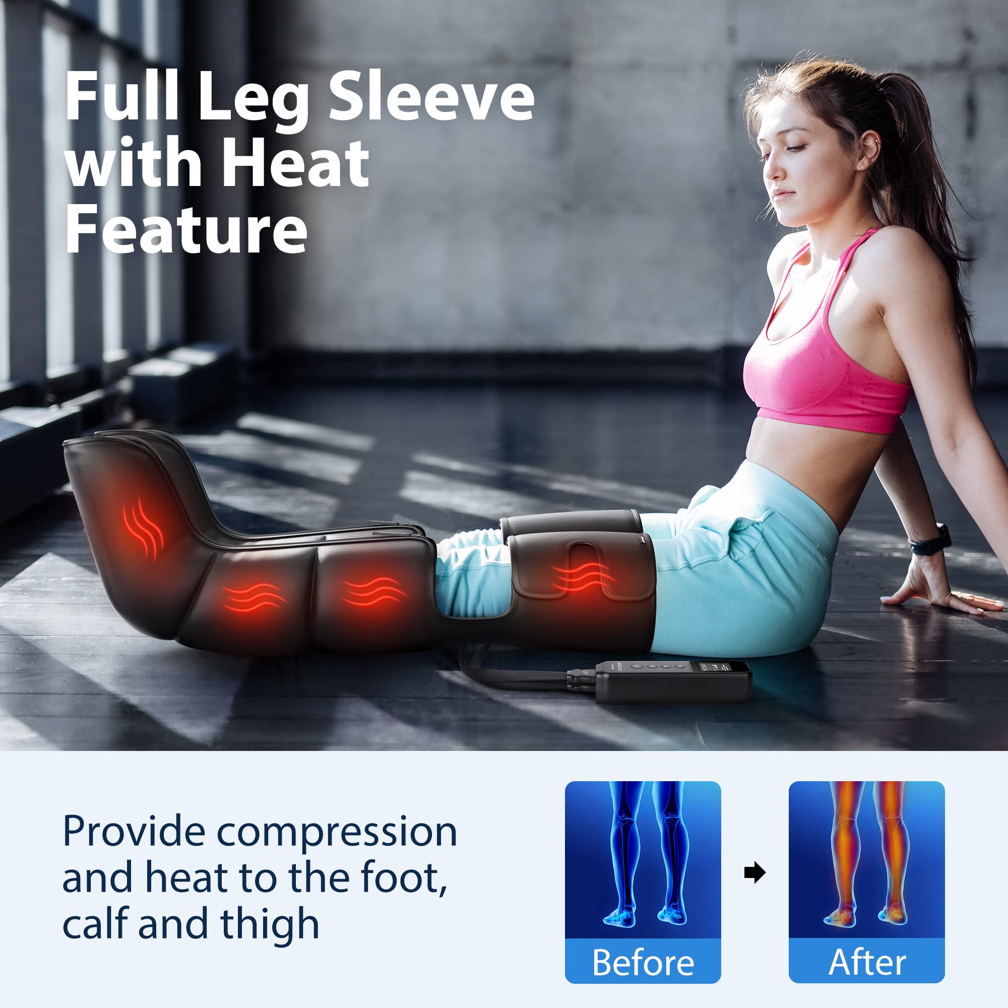 CINCOM 3-in-1 Leg Massager with Heat & Air Compression - Circulation Booster for Calf, Foot Pain Relief & Edema Recovery - FSA/HSA Eligible - Perfect for Post-Workout Recovery, Office Workers & Elderly Care