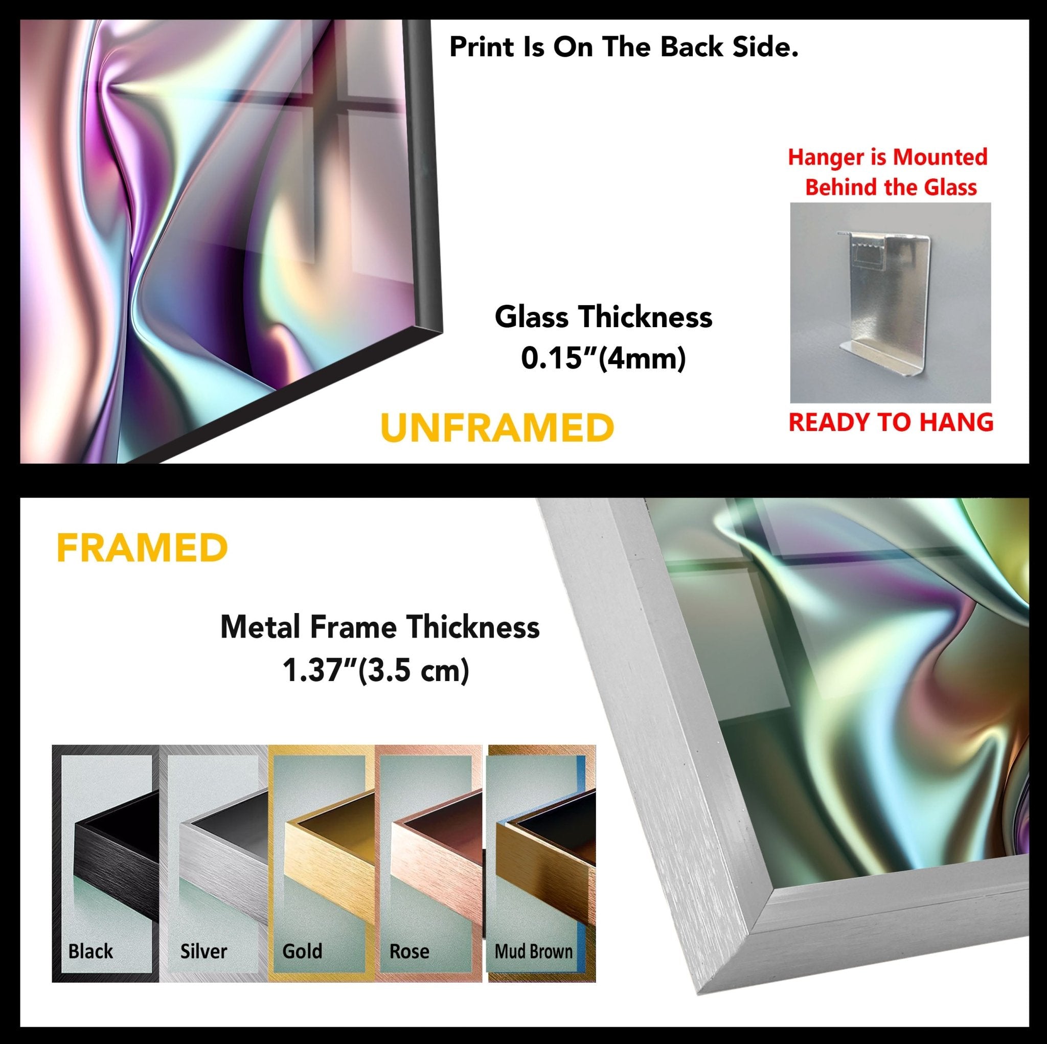 Abstract Iridescent Glass Wall Art - Modern Handmade Home Decor for Living Room, Bedroom & Office - Unique Shimmering Light Reflection Decorative Piece