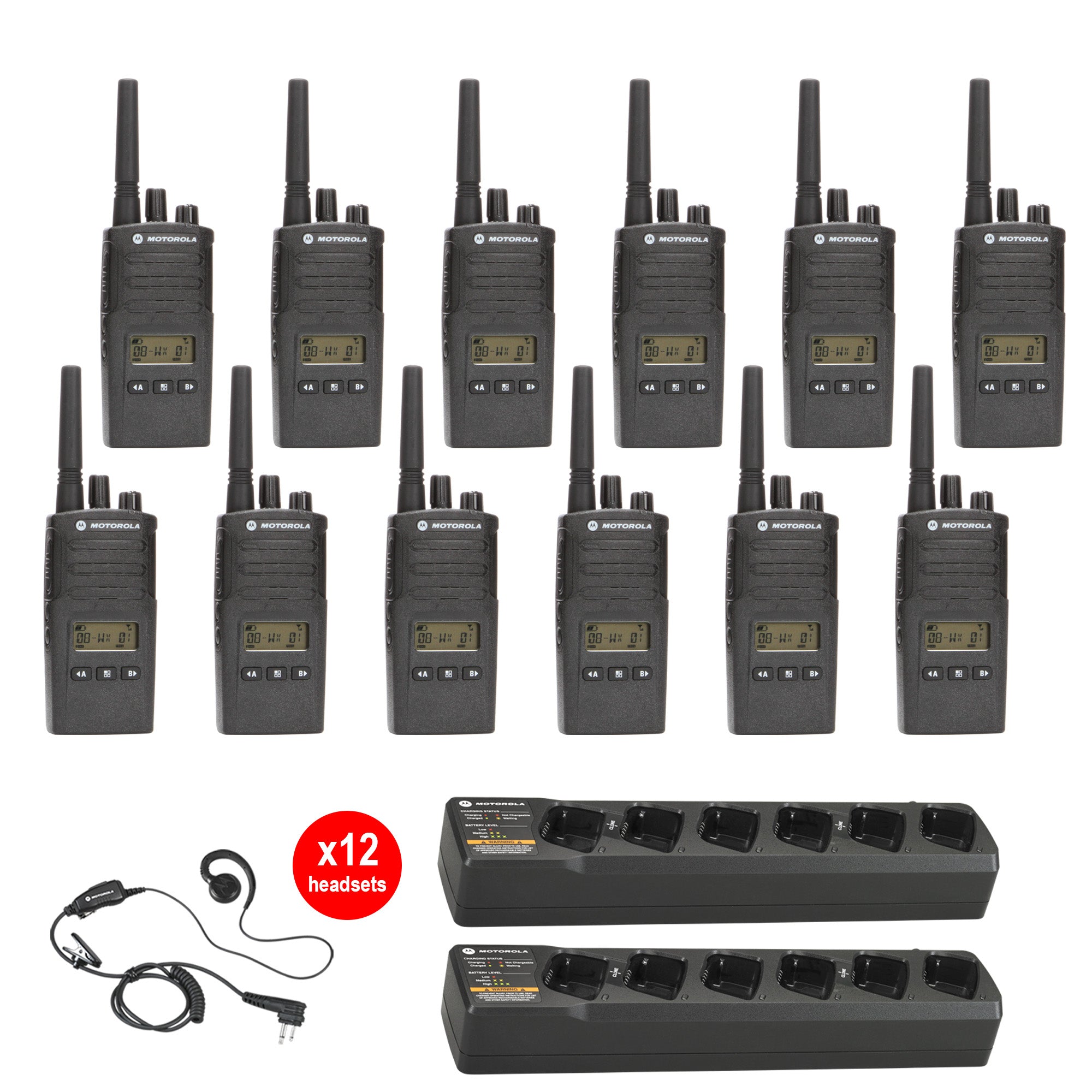 Motorola RMU2080D Two-Way Radio 12-Pack with Multi-Unit Chargers & Headsets - Business Communication, Construction, Security & Event Coordination
