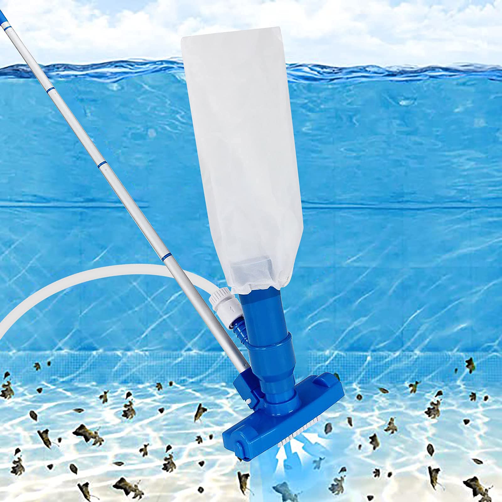 Portable Pool Vacuum Cleaner Kit - Universal Fit Swimming Pool Brush & Fountain Cleaner with Garden Hose Attachment | Ideal for In-Ground & Above Ground Pools, Spas, and Water Features