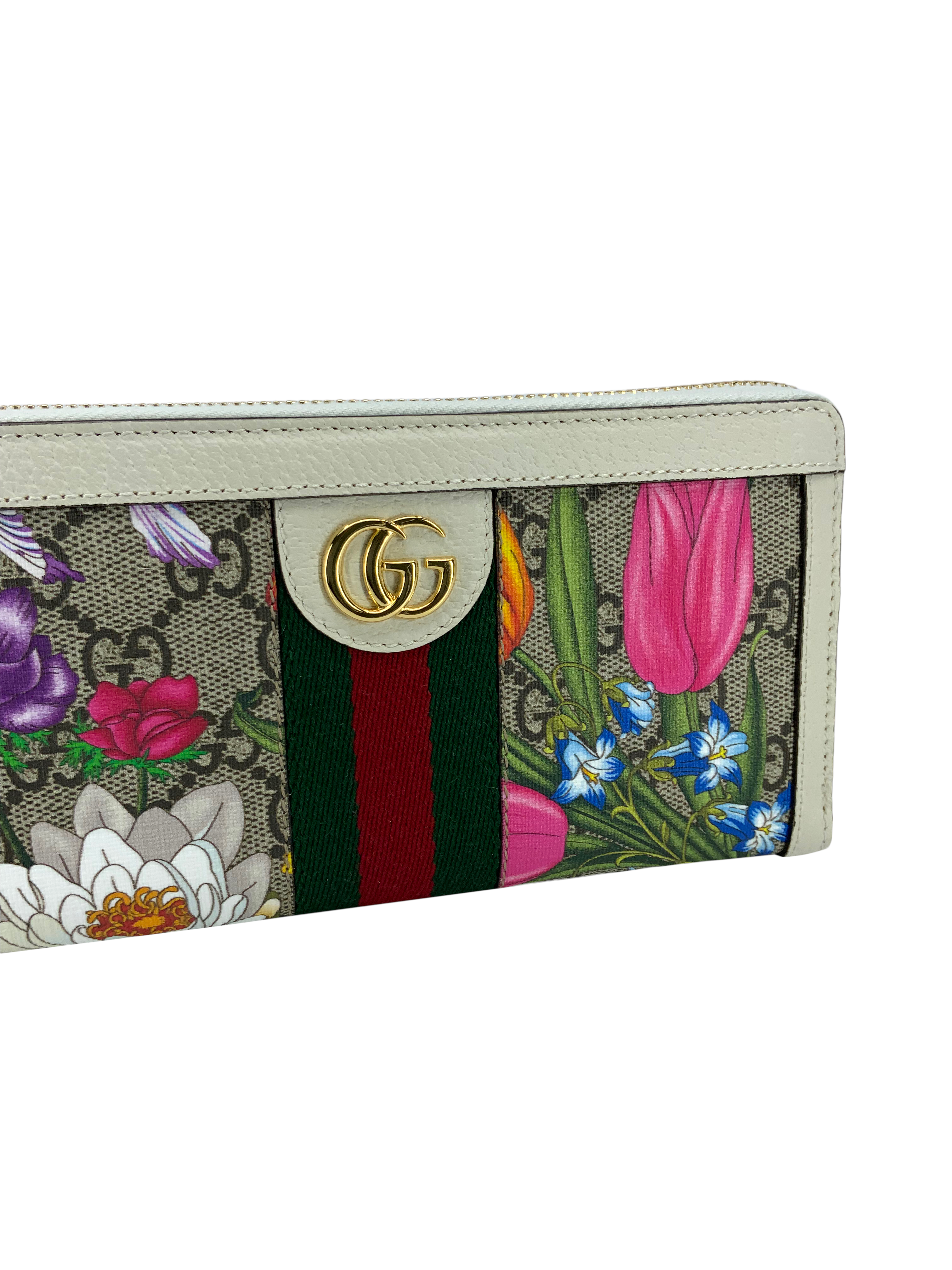 Gucci Ophidia Flora Web Zip Around Wallet for Women - New Designer Leather Wallet with Zip Closure - Perfect for Everyday Use, Travel & Gift Giving