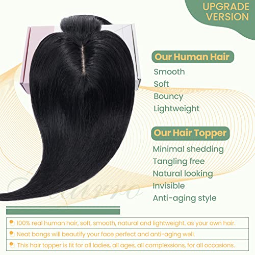 Clip in Human Hair Topper with Silk Base - Natural Looking Hairpiece for Thinning Hair - Perfect for Daily Wear, Special Occasions & Styling