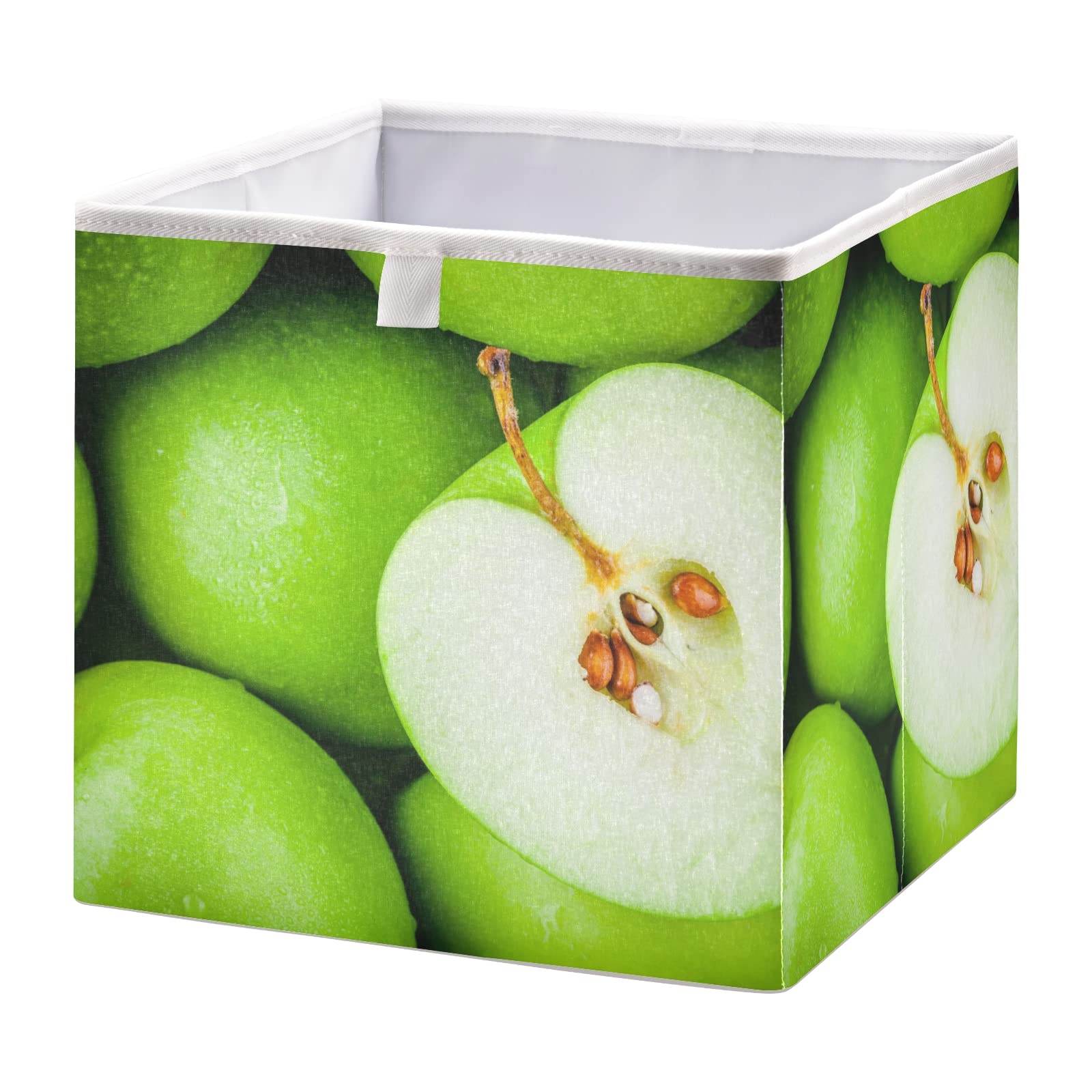 Organic Green Juicy Apples Print Foldable Storage Basket - Collapsible Fabric Bin for Toys, Clothes & Nursery Organization | Perfect for Kids' Room, Playroom & Closet Storage
