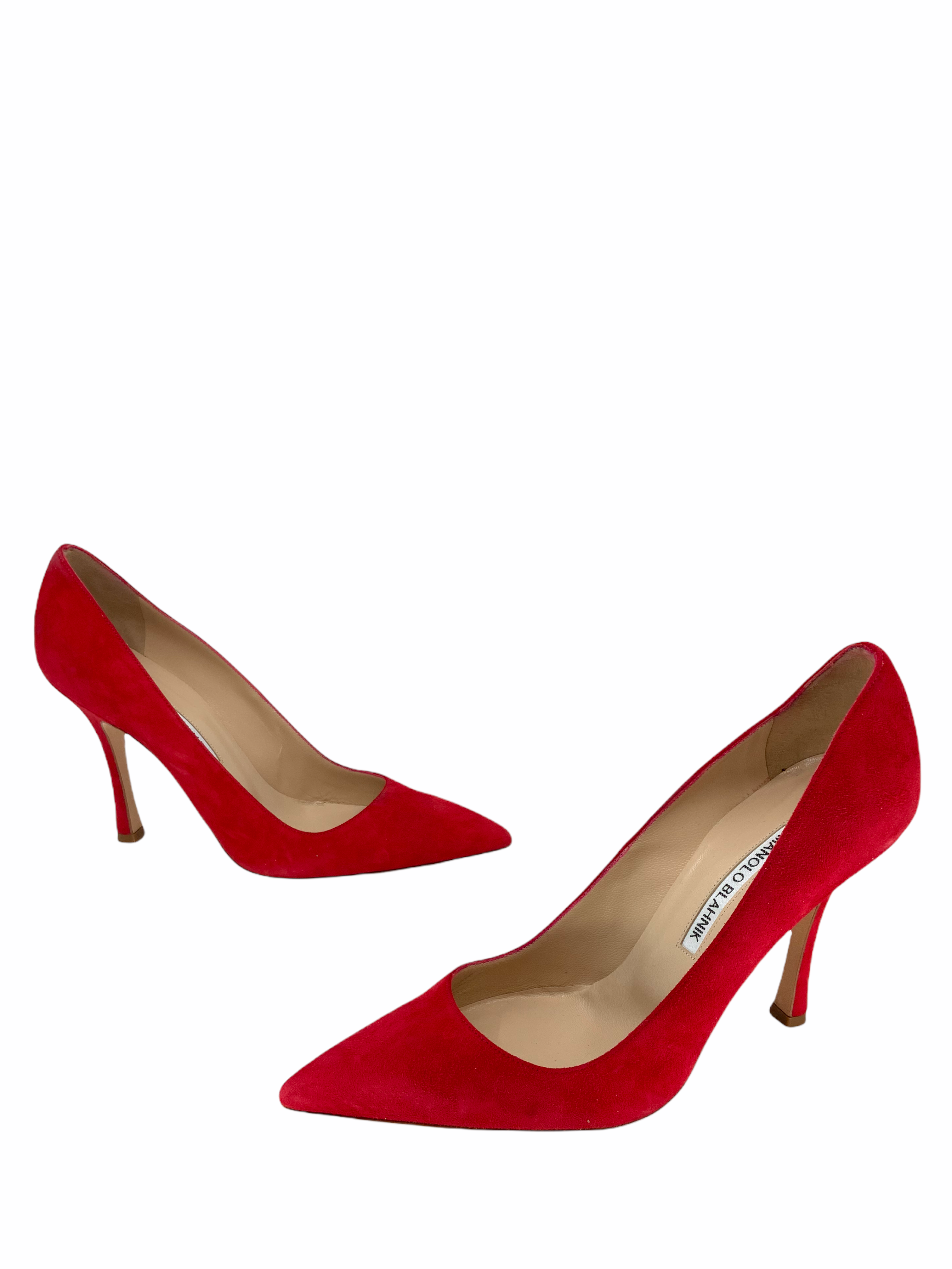 Manolo Blahnik Suede BB Pumps Women's Heels Size 7.5 - Elegant Pointed Toe Shoes for Weddings, Parties & Office Wear