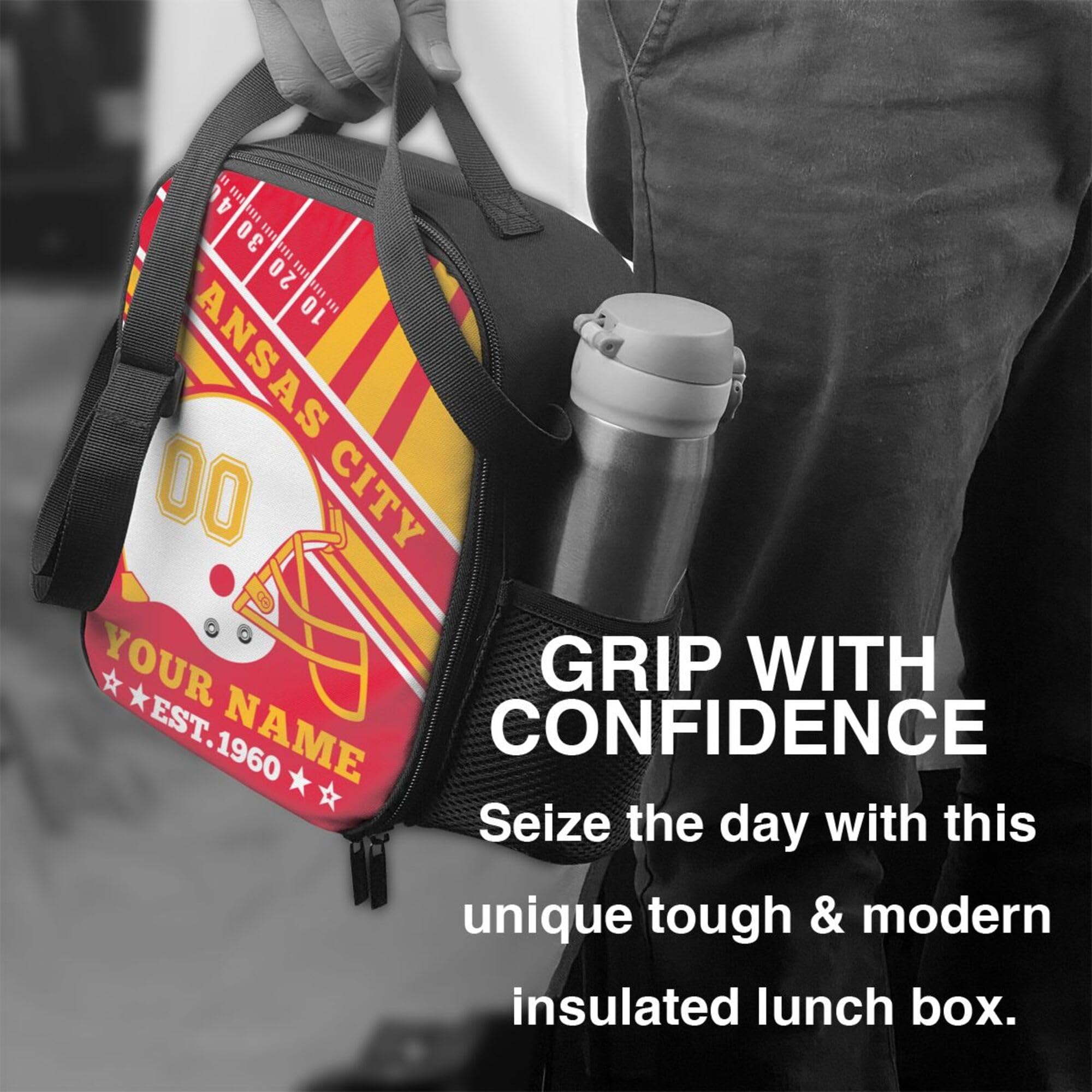 Custom Football Lunch Box - Personalized Insulated Lunch Bag for Football Fans, Office, Work, Picnic & Beach | Unique Sports Gift for Men & Women | Perfect for Game Day, School & Outdoor Activities