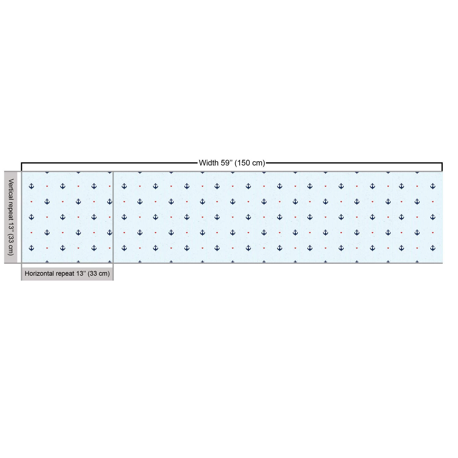 Ambesonne Anchor Fabric by The Yard - Romantic Nautical Upholstery Fabric with Blue Anchors & Red Hearts - 5 Yards Pale Blue Dark Blue Red - Perfect for DIY Home Decor, Curtains, Pillows, and Coastal Themed Projects
