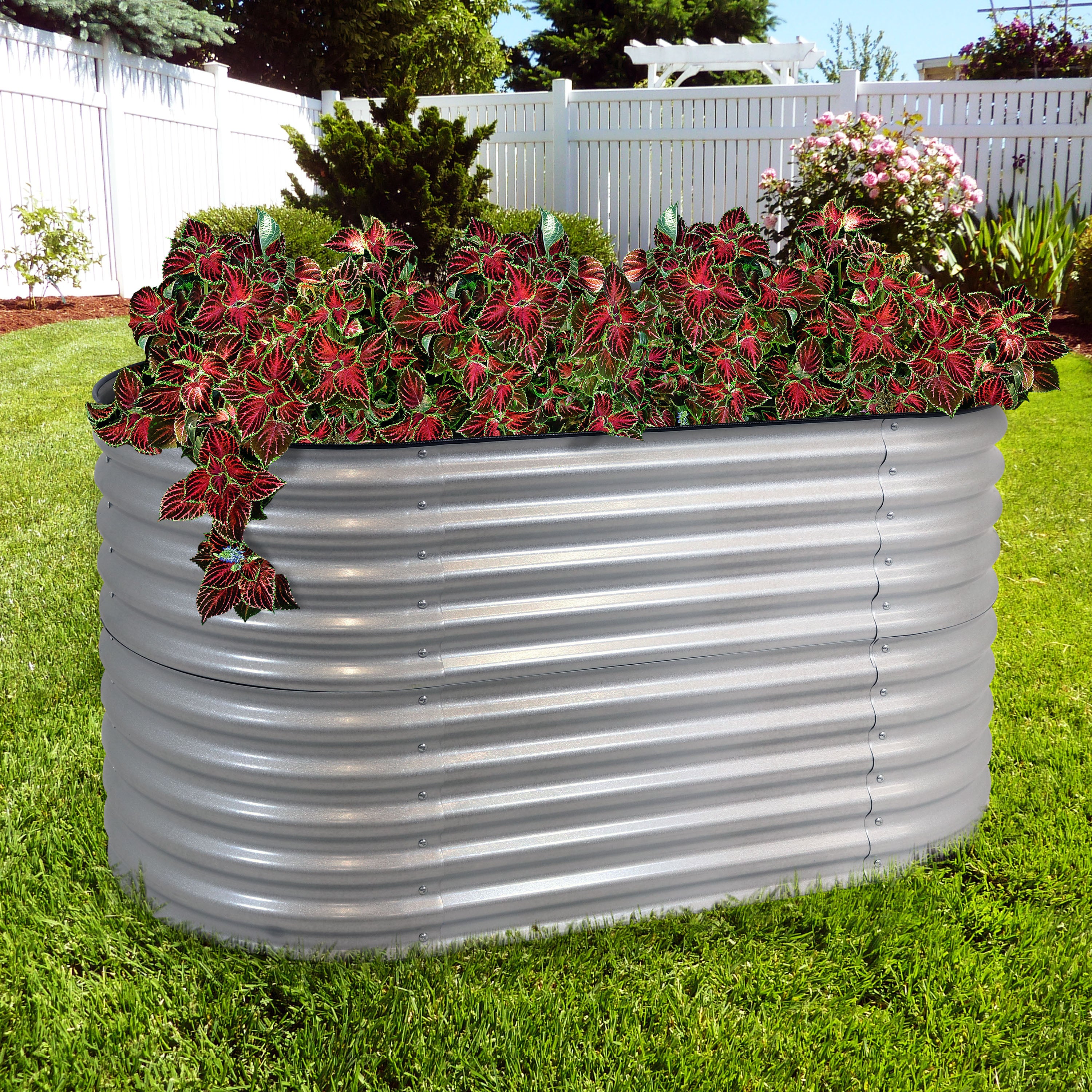 Stackable Galvanized Steel Raised Garden Bed Kit - 62.5 Inch Oval Planter Box for Vegetables, Herbs & Flowers | Outdoor Gardening, Patio, Backyard & Urban Farming