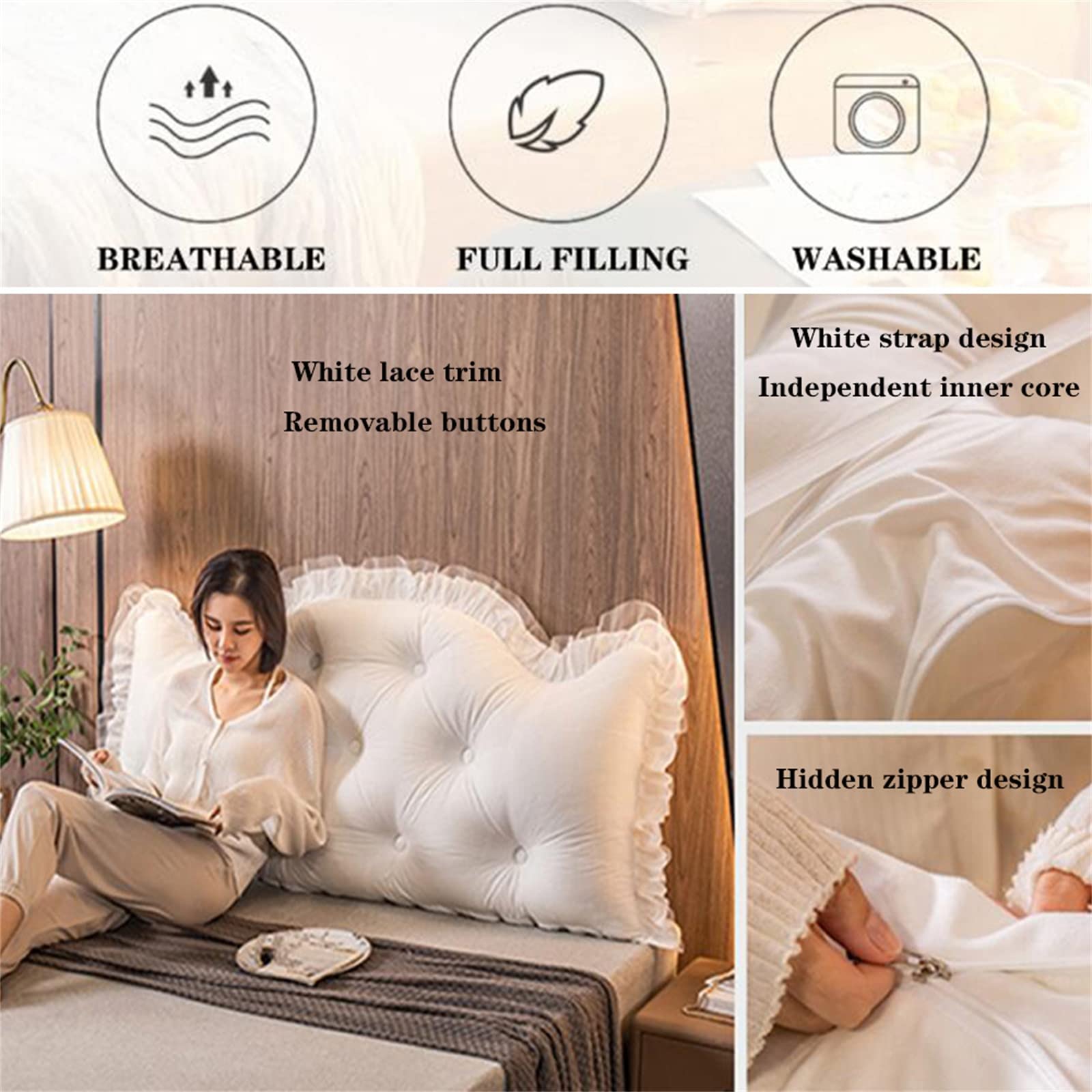 King Queen Twin Headboard Pillow - Large Reading & Backrest Support Pillow for Sofa, Bed, Floor - 79