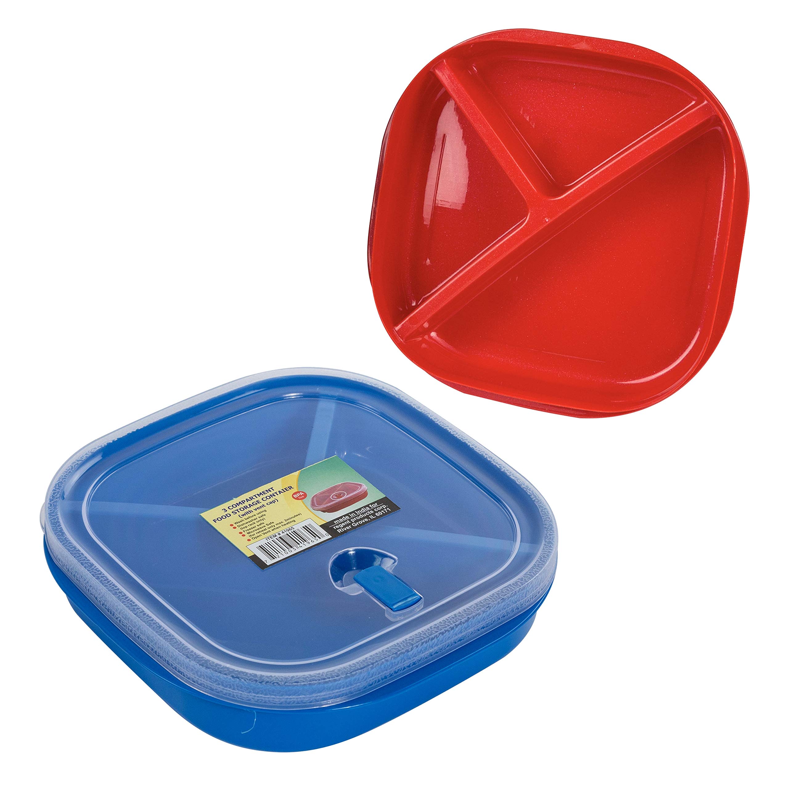 6-Piece Microwave-Safe Food Storage Containers Set - 3-Compartment Divided Meal Prep Trays with Venting Lids (Assorted Colors) - Perfect for Meal Prep, Leftovers & Office Lunches
