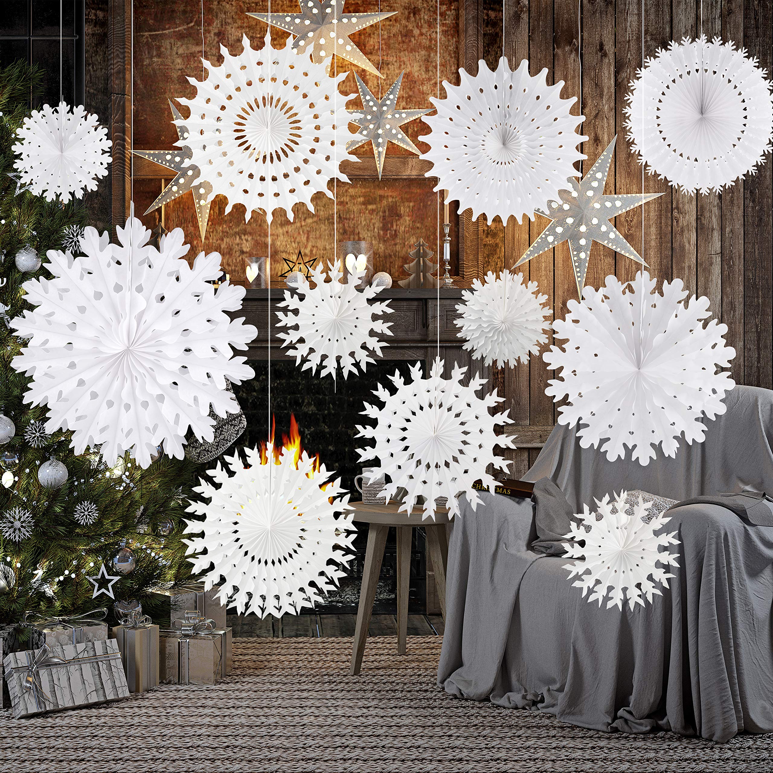 TUPARKA White Paper Snowflake Decorations - Winter Wonderland Party Supplies for Frozen Birthday, Christmas & Holiday Decor - Assorted Sizes Hanging Snowflakes - Perfect for Home, Classroom, and Office Winter Decorations