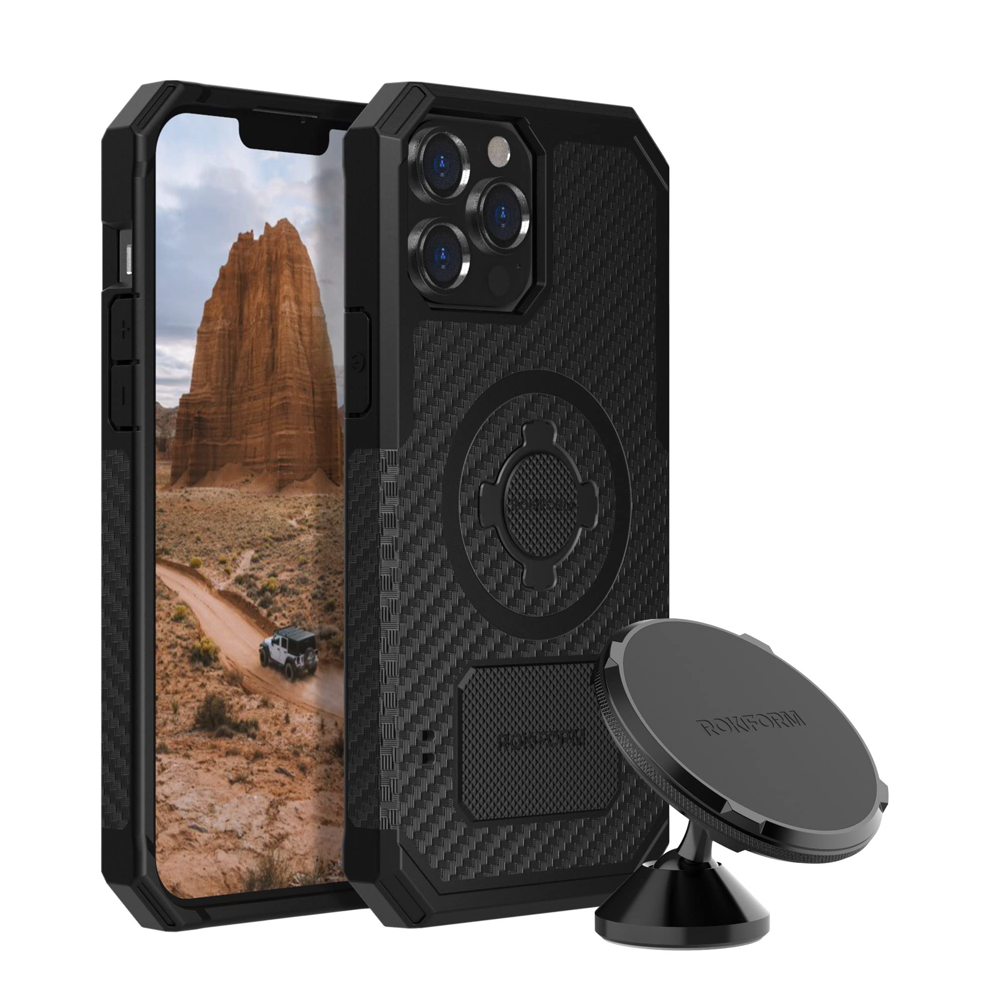 Rokform iPhone 13 Pro Max Rugged Case with Dual Magnet Swivel Dash Mount - Durable Car, Truck, Van Phone Holder for Secure Driving