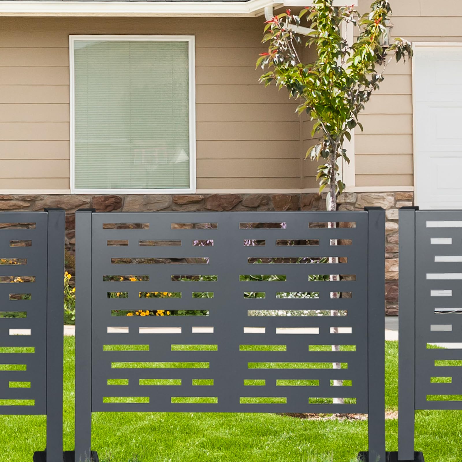 3.83 FT x 1.84 FT x 2.92 FT Metal AC Unit Fence for Outdoor Air Conditioner - 3-Panel Fencing to Hide Pool Equipment & Improve Curb Appeal | Durable Outdoor AC Cover for Backyard, Patio & Garden Protection