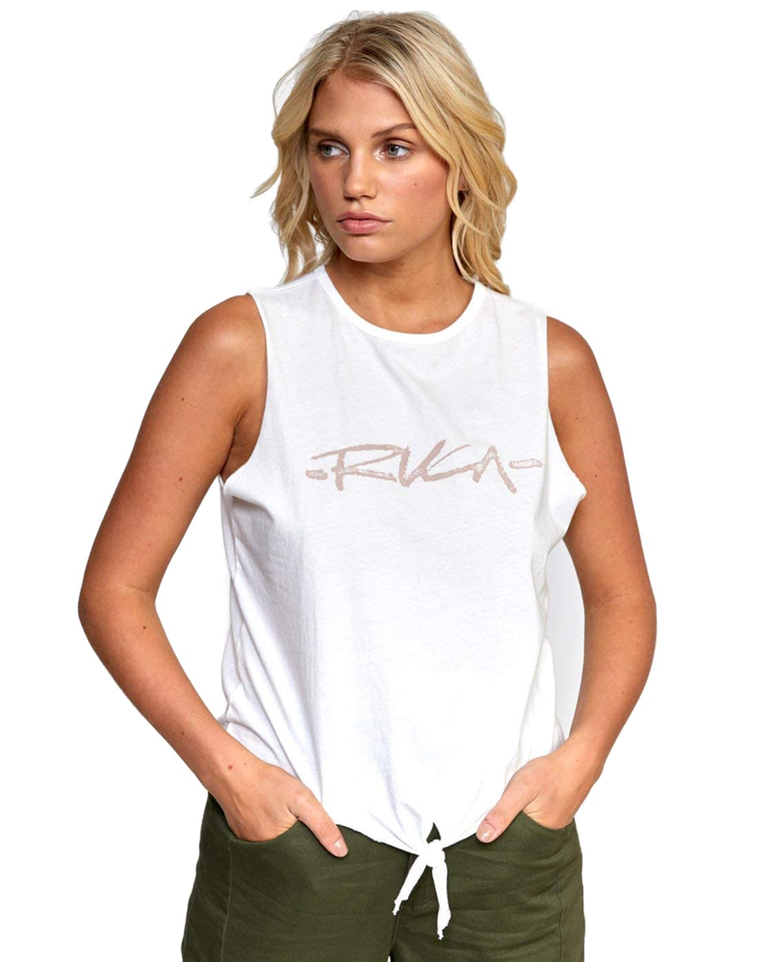RVCA Women's Chalk Script Tie Front Tank Top - Soft Cotton Casual Summer Tops for Women | Perfect for Beach, Yoga, and Everyday Wear