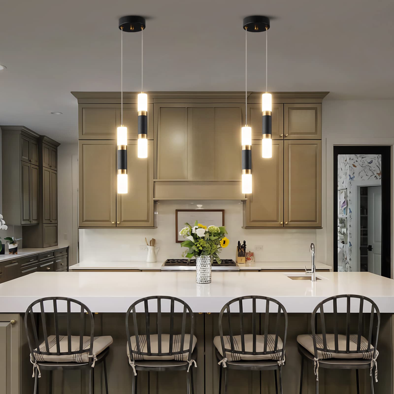 2-Pack Modern Mini Pendant Lights - Dimmable LED Kitchen Island Lighting, Small Hanging Fixtures for Bedroom & Dining Room - Black Gold Finish | Perfect for Home Decor & Interior Design