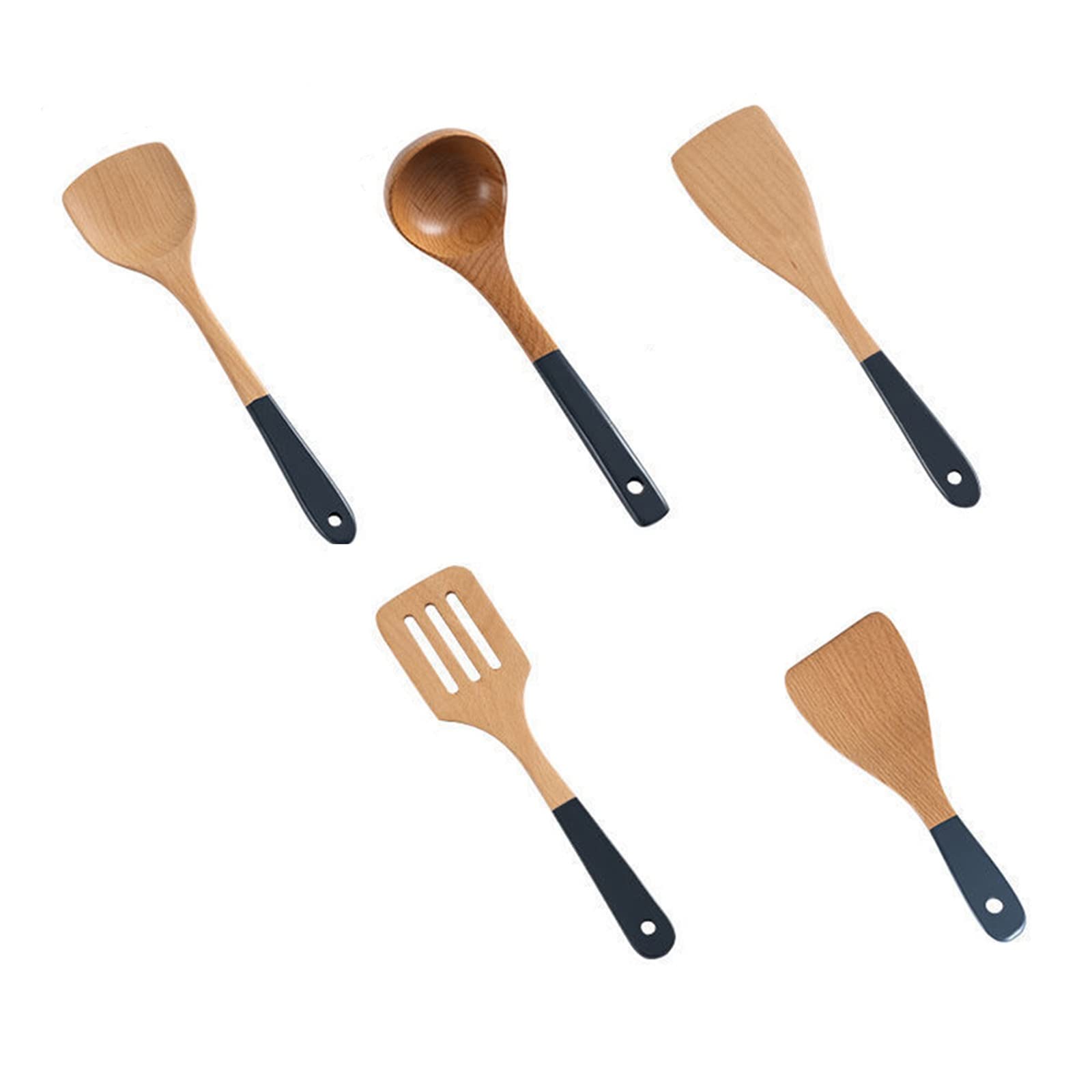 5-Piece Handmade Wooden Cooking Utensils Set - Natural Wood Spatula, Spoon & More for Non-Stick Cookware with Anti-Scald Handle | Eco-Friendly Kitchen Tools for Baking, Stirring & Serving | Perfect Gift for Home Chefs