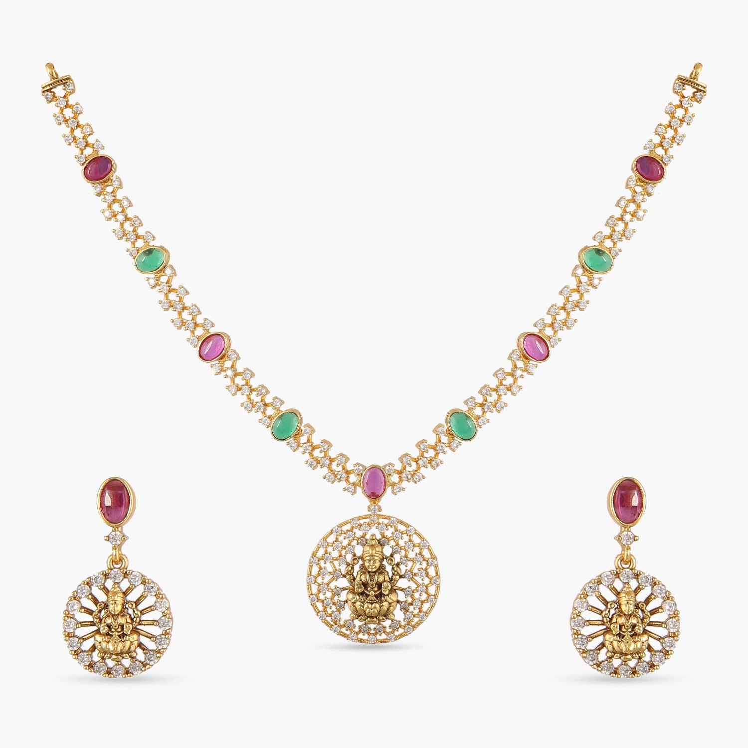 Yamuna Temple Antique Necklace Set - Handcrafted Indian Jewelry for Women - Perfect for Weddings, Festivals & Ethnic Fashion