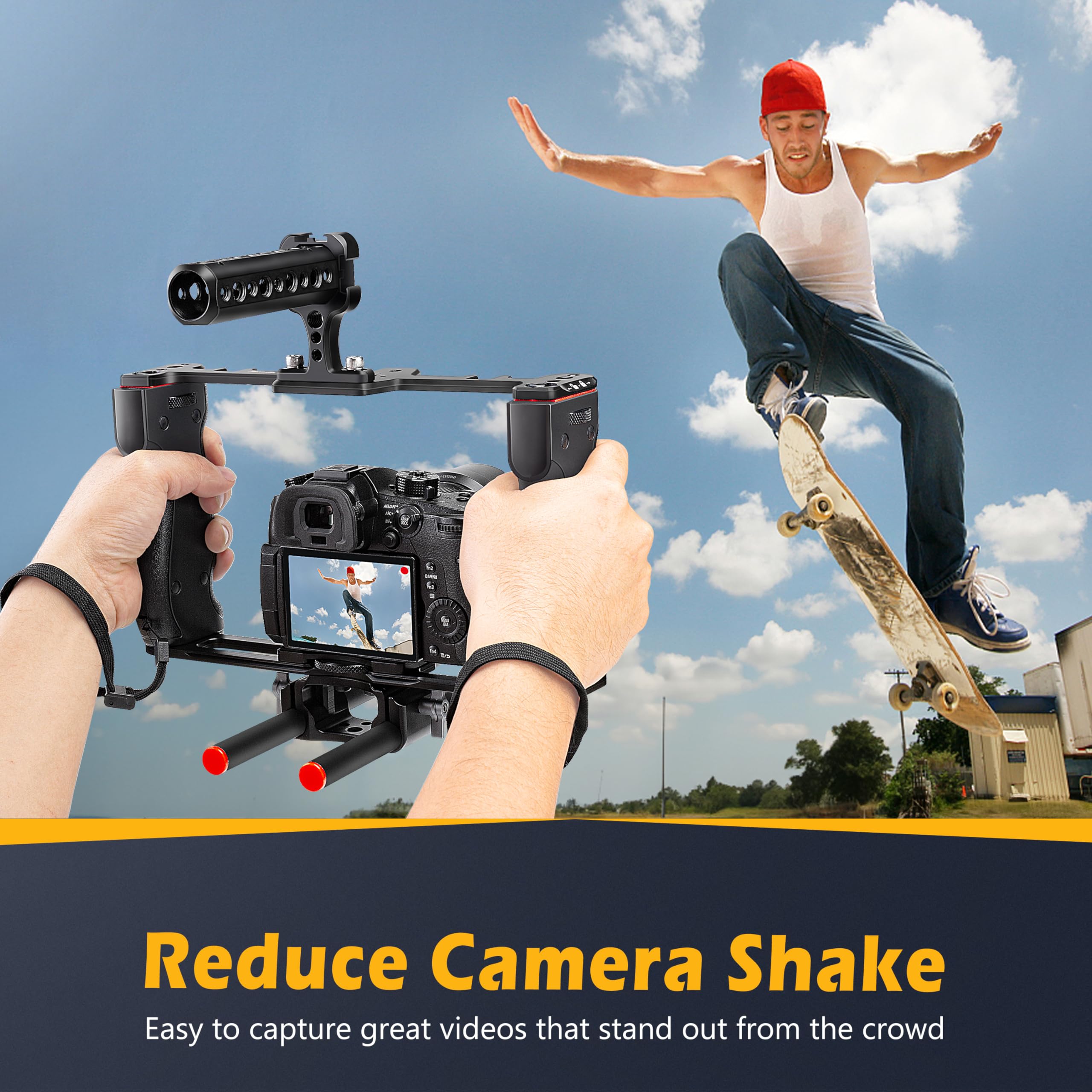 Professional Aluminum Video Rig Cage for DSLR & Camcorder - Filmmaking Kit with Top Handle, Arca Base & 15mm Rod Guides | Perfect for Vlogging, Documentary & Indie Film Production