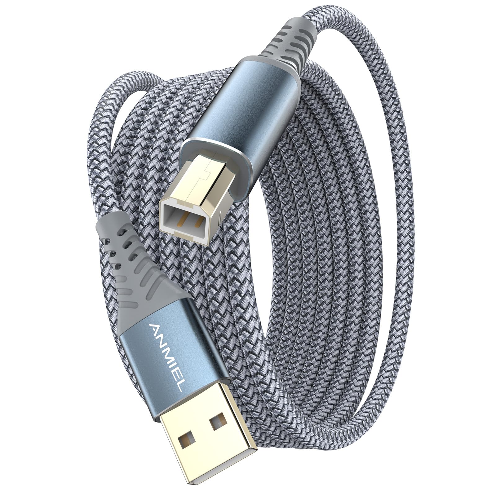 ANMIEL 6.6FT USB 2.0 Printer Cable - Type A to B Male Nylon Braided Scanner Cord for HP, Canon, Epson | High-Speed Data Transfer for Home & Office Printers