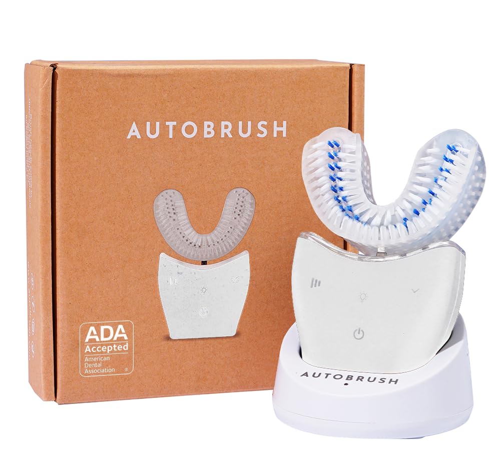 Autobrush U-Shaped Electric Toothbrush for Adults - ADA Accepted Sonic Pro with 360° Nylon Bristles, 3 Cleaning Modes, Ultrasonic Technology & LED Light - Rechargeable & Waterproof (Small, White) | Perfect for Travel, Home & Office Use